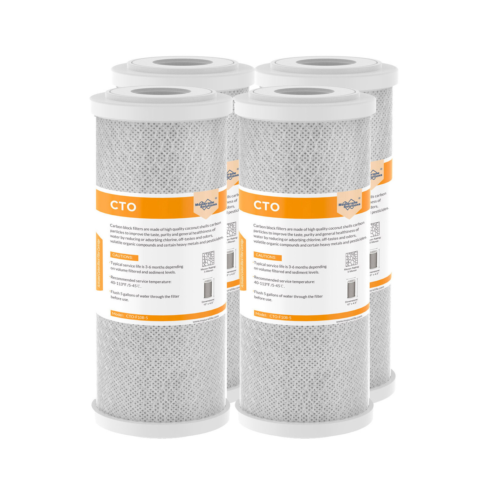 1-4PK 5μm 10″x4.5″ Big Blue CTO Carbon Block Water Filter Cartridges Whole House
