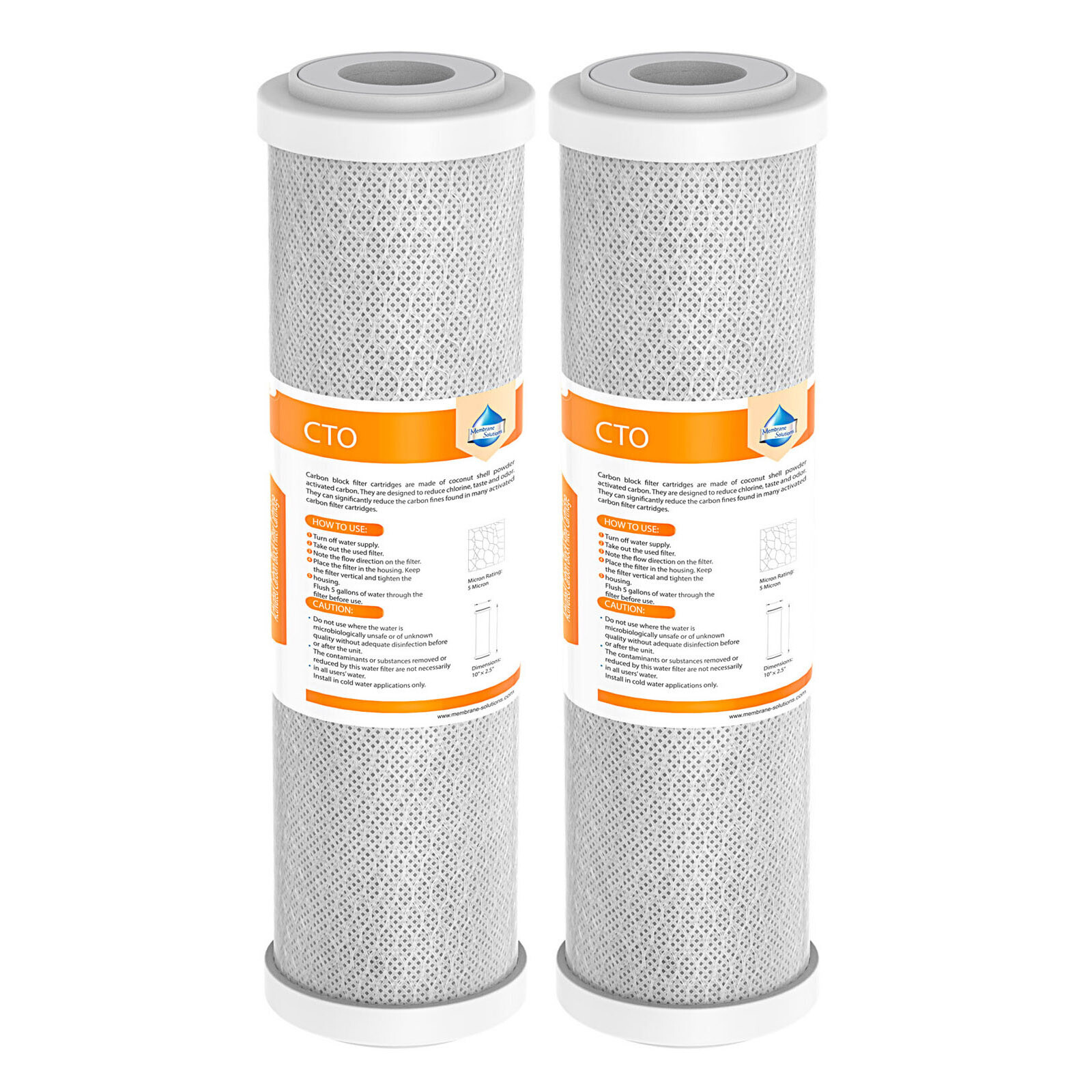 2Pack Coconut Shell CTO, Carbon Block Water Filter Cartridge, 5 micron 2.5 x 10″