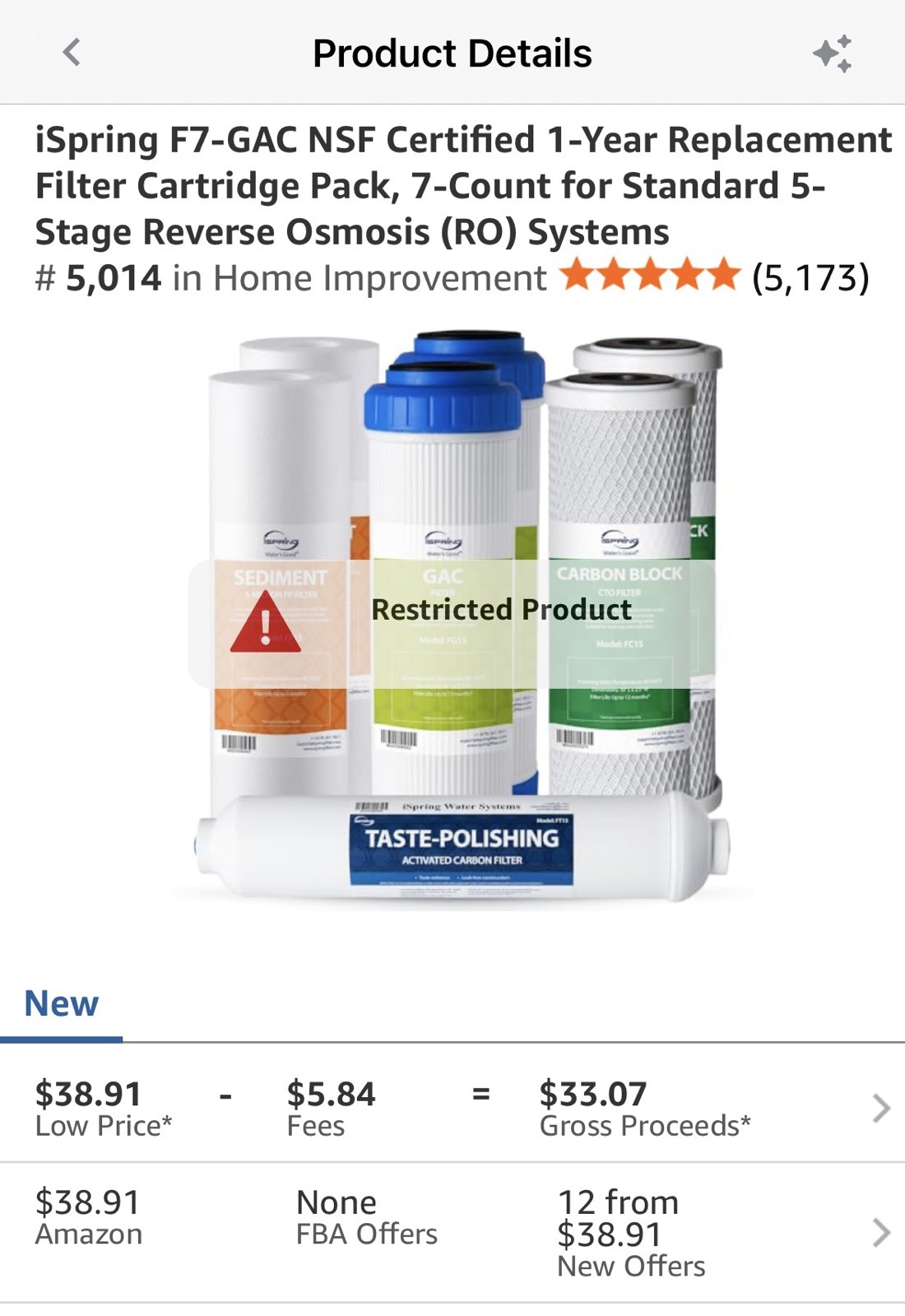 iSpring F7R0 1 Year Replacement Filter Cartridge 7 Pack 5 Stage RO Systems