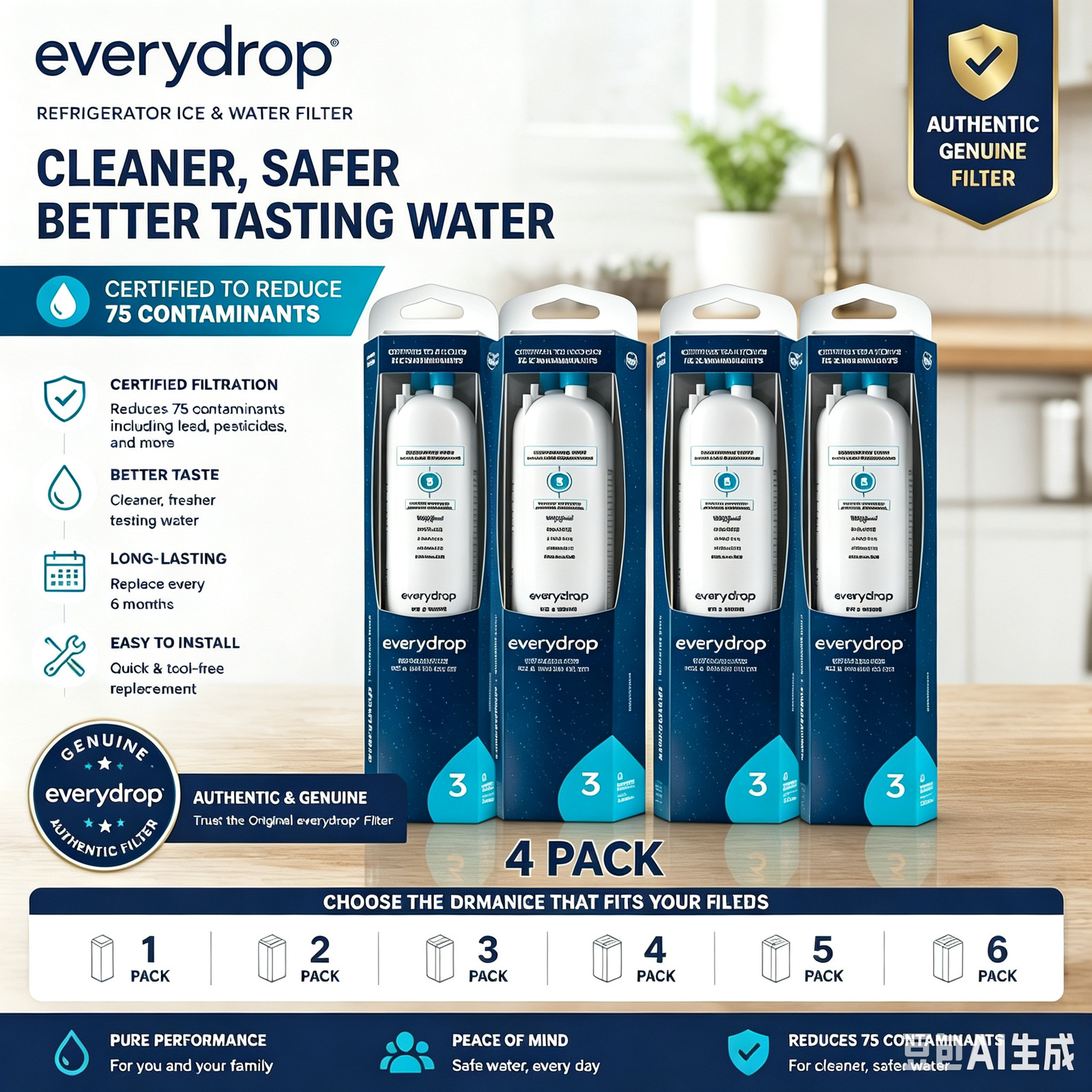 4-Pack EDR3²RXD1 Ice and Water Refrigerator Filter 3/NEW SEALED