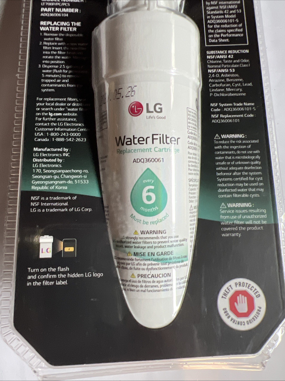Genuine OEM LG LT700P Refrigerator Water Filter ADQ36006101 ADQ36006104 NEW