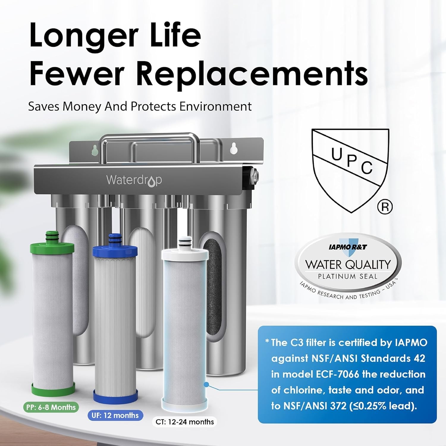 Waterdrop 3-Stage Under Sink Water Filter Replacement for TST-UF, 2P1+U2+C3 (4)