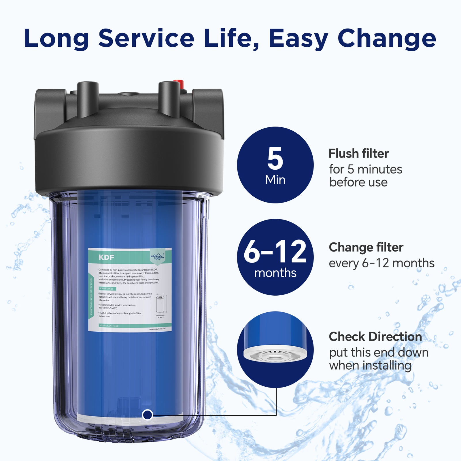 1-6 Pack 10″x4.5″ KDF GAC Big Blue Whole House Water Filter Heavy Metal Removal