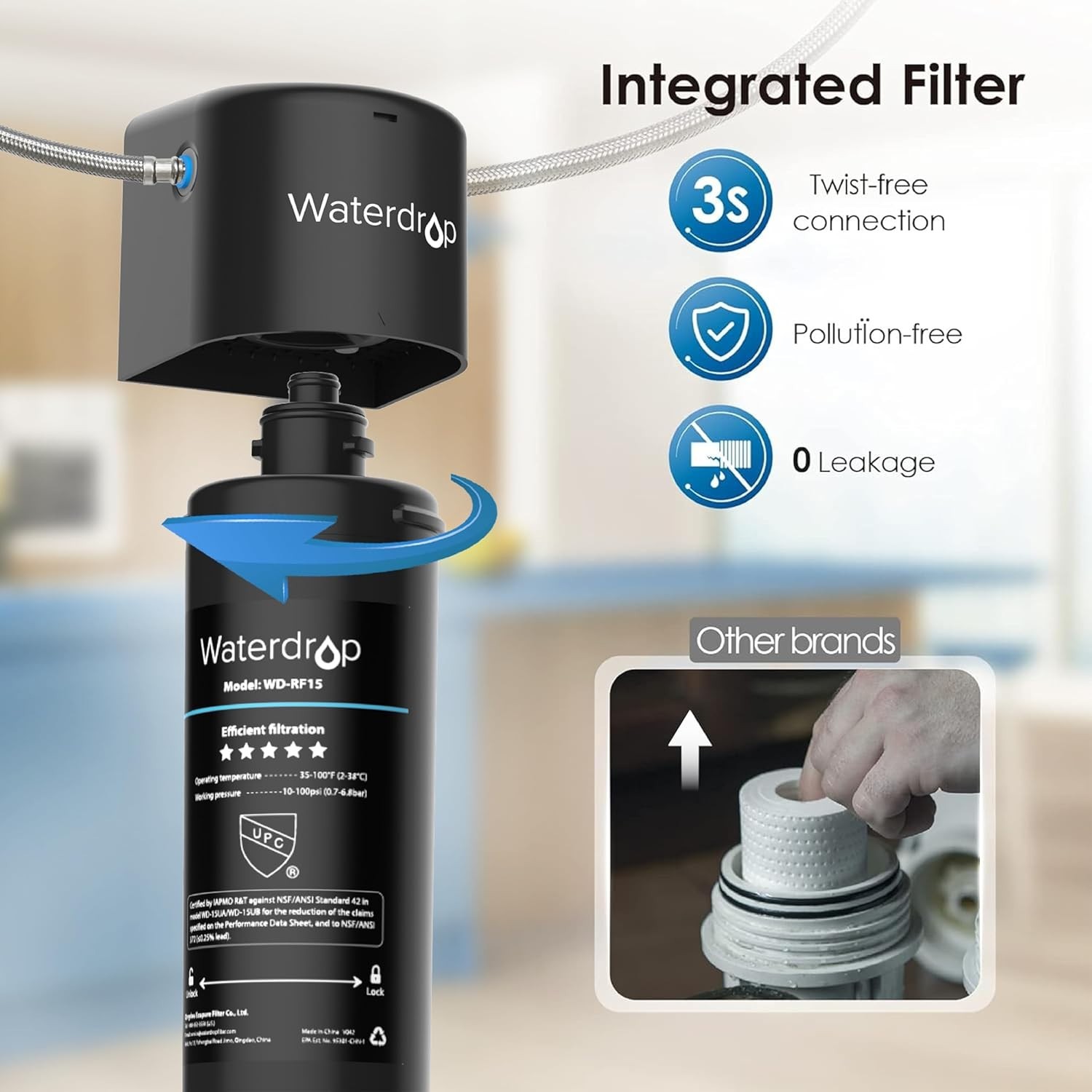Waterdrop 15UA Under Sink Water Filter System Reduces Lead Chlorine 16K Gallons