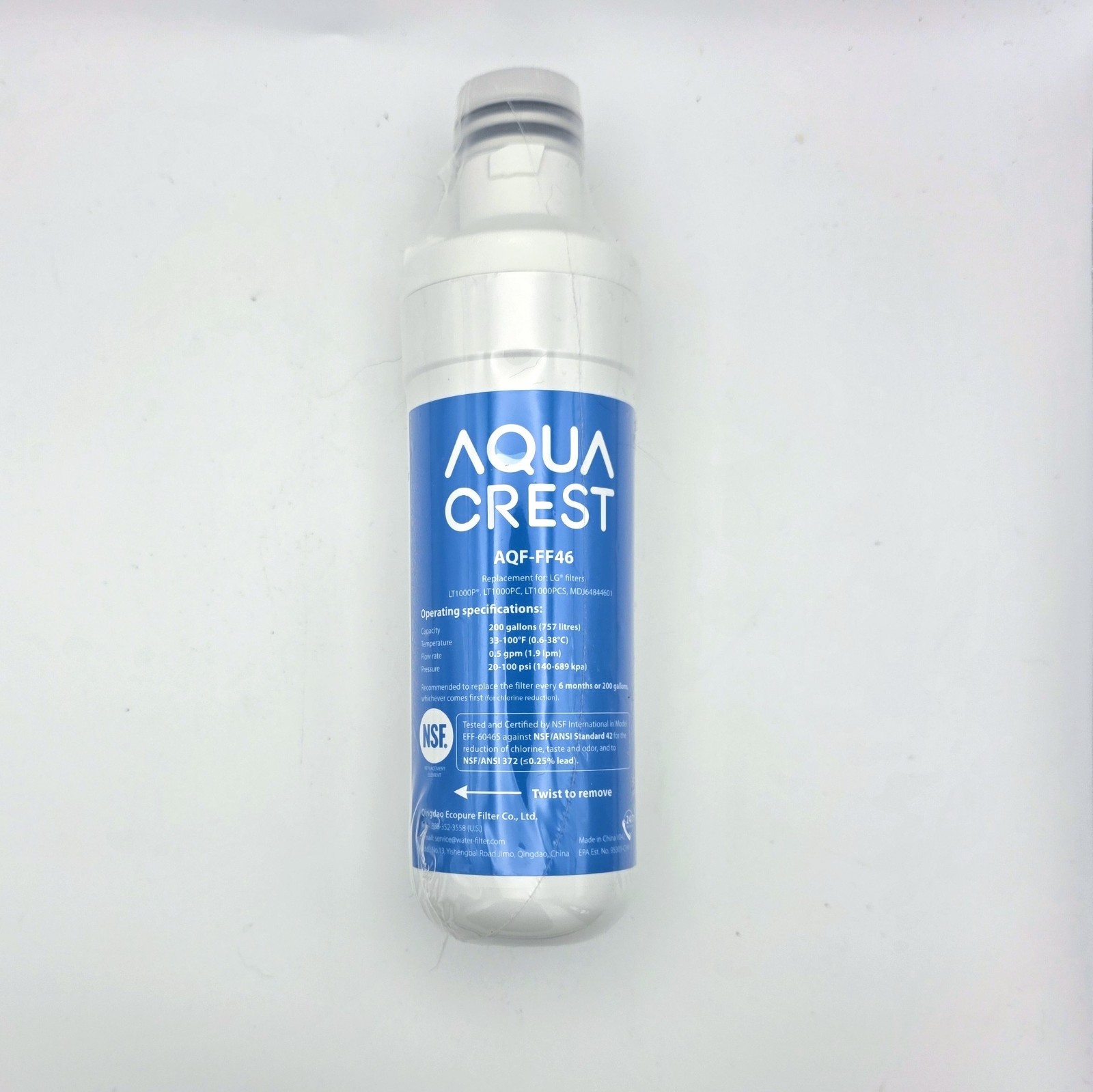Aqua Crest AQF-FF46 Refrigerator Water Filter Replacement LG LT1000P LT1000PC