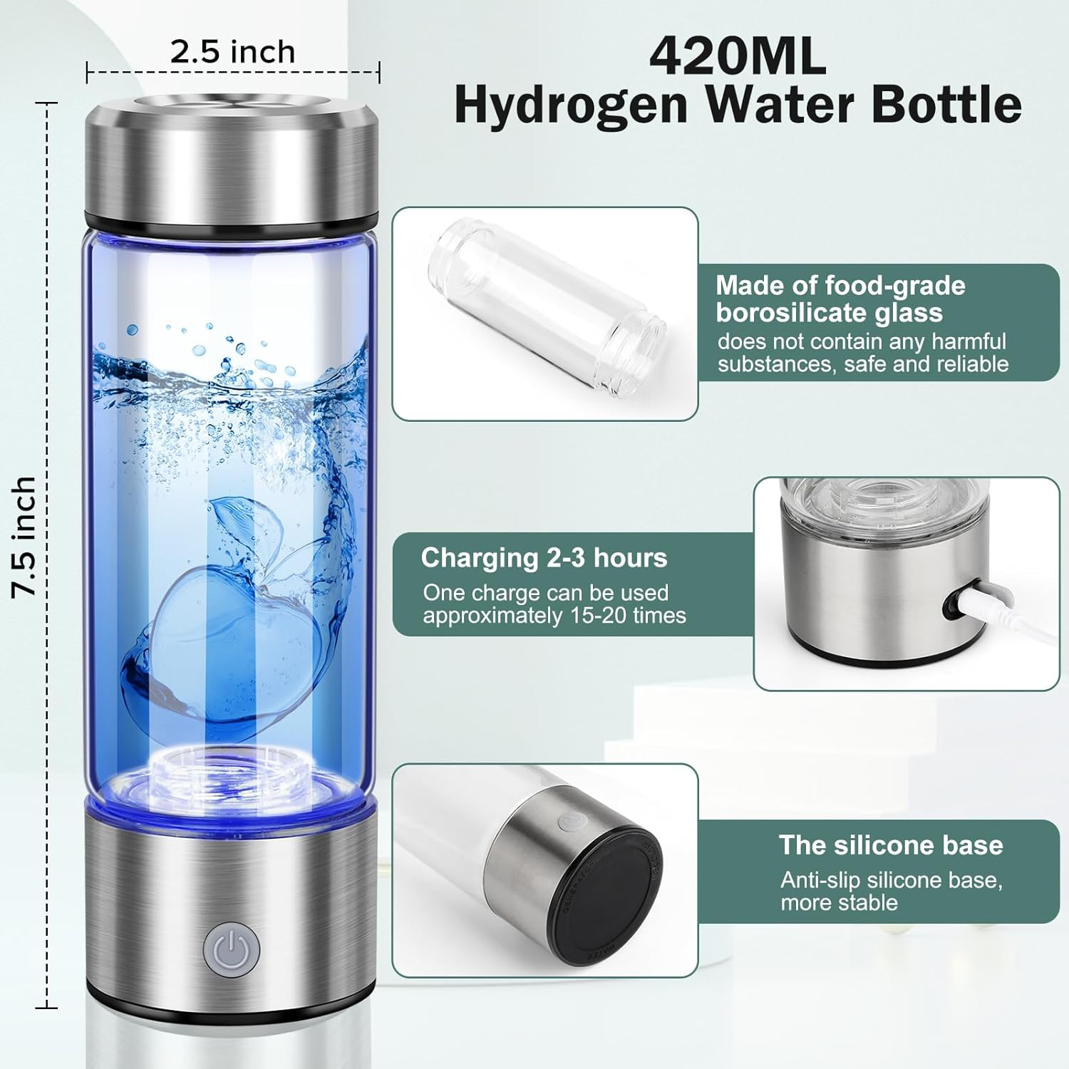 2025 Upgrade Hydrogen Water Bottle, 3 Min 1800PPB Fast Hydrogen Water Generator