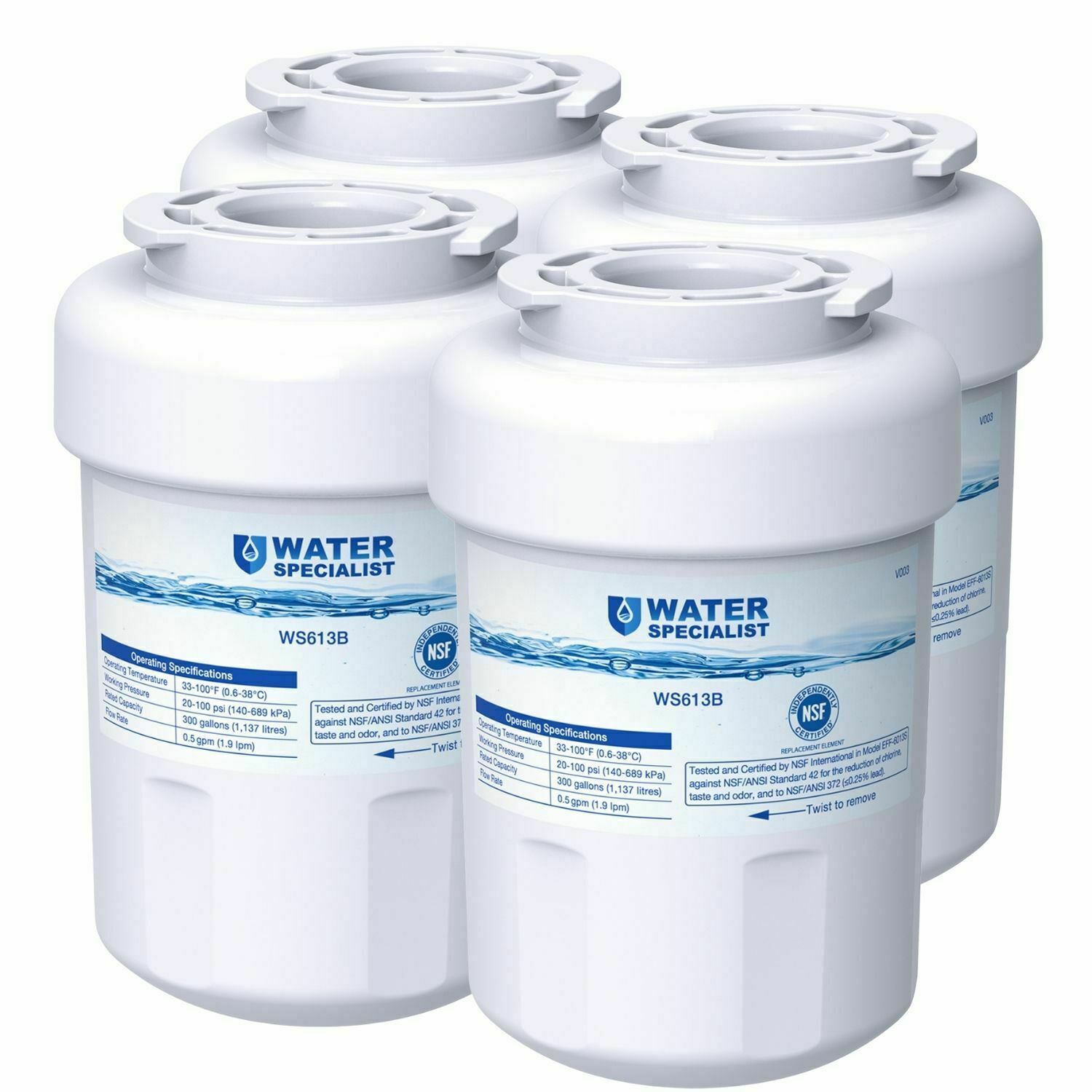 Waterspecialist Refrigerator Water Filter, replacement for GE®MWF®, MWFP(4)
