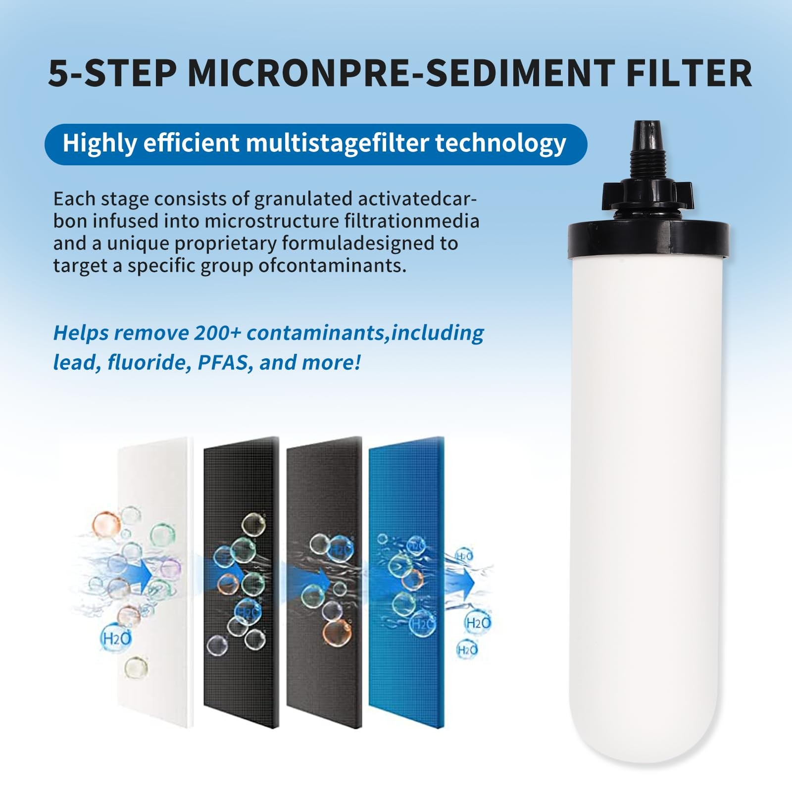 2 Pack 7in Ceramic Water Filter Candle Activated Carbon Gravity Filter System
