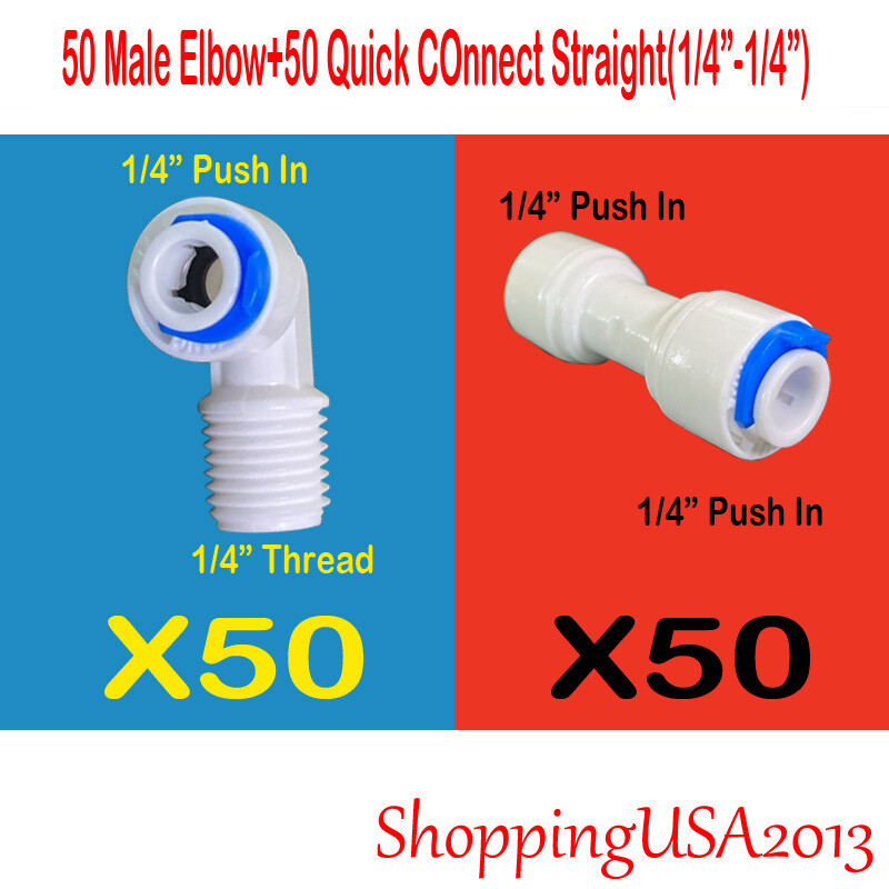 50+50Pcs Fitting Connector 1/4 3/8 BSP Quick Connect Thread Push In Water Filter