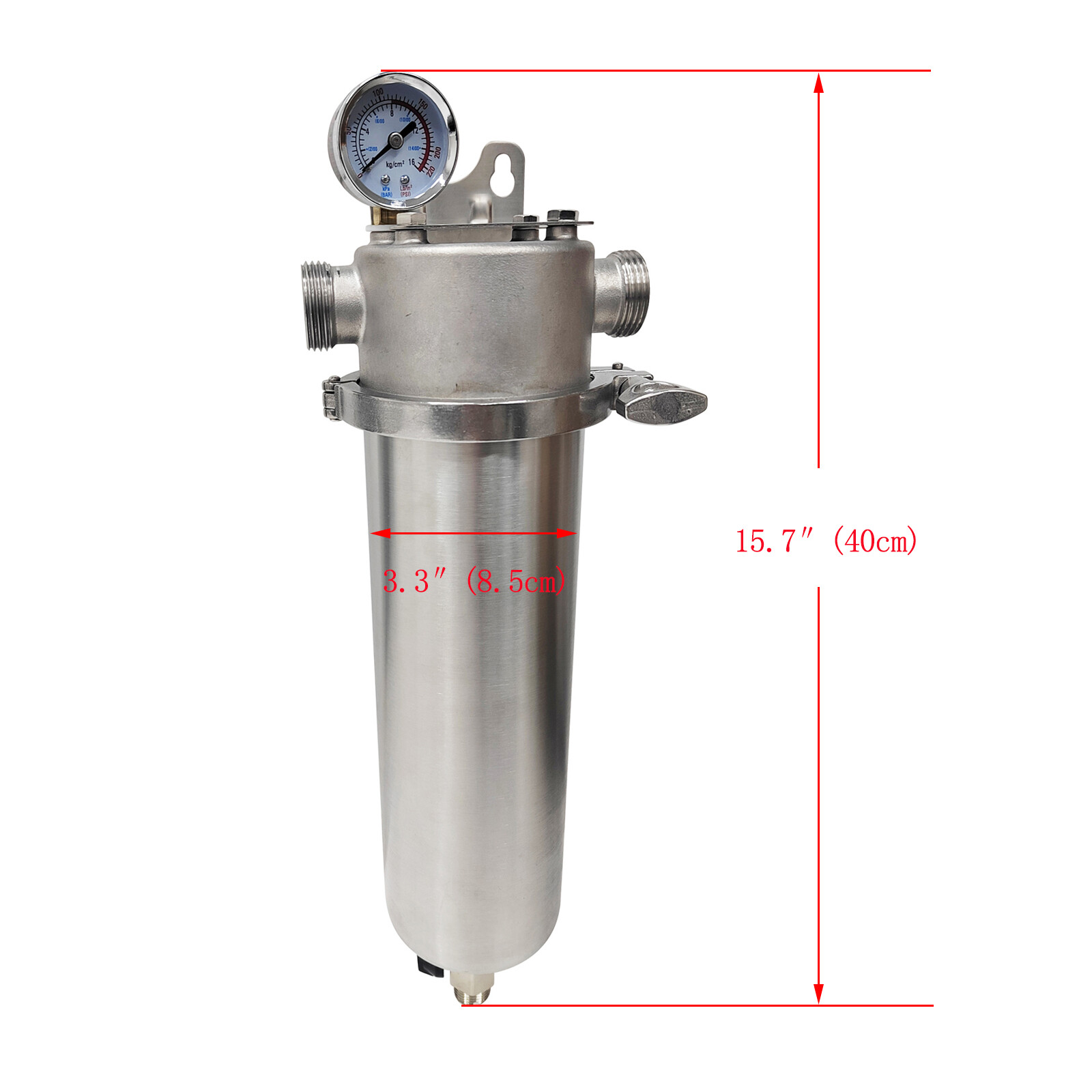 Water Filter 10″L Corrosion-resistant 304 Stainless Steel Filter 1″NPT In/Outlet
