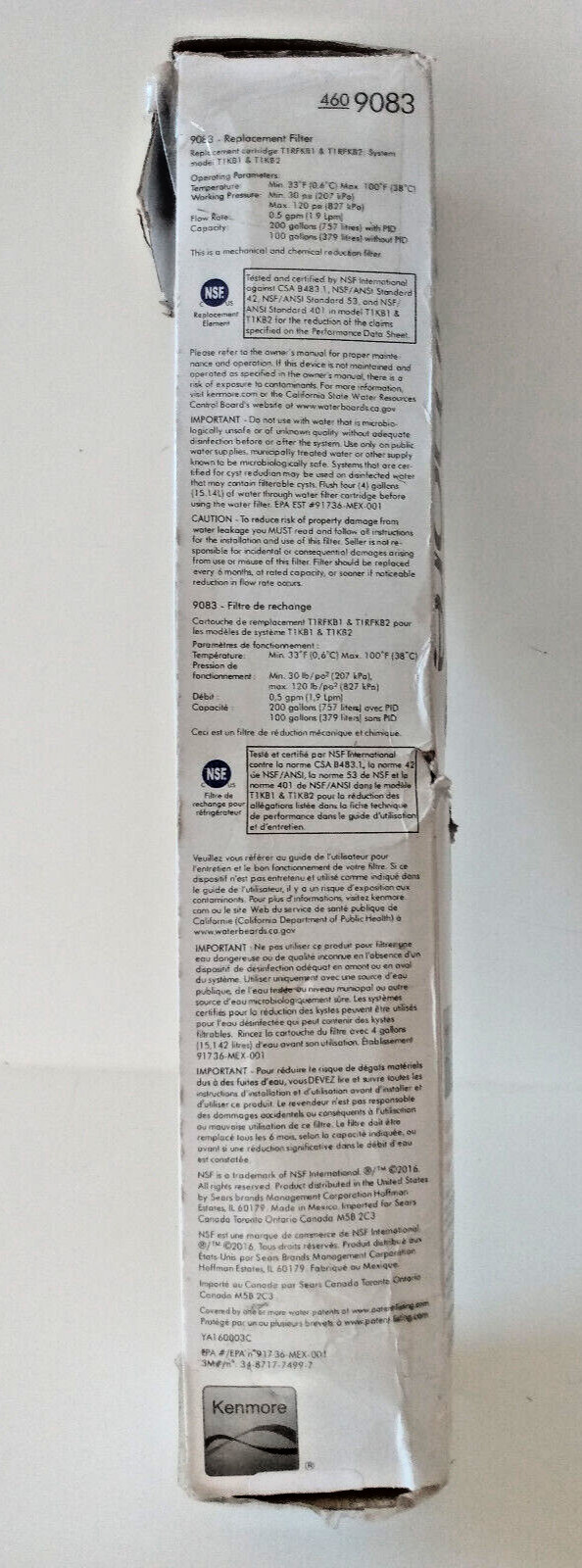 KENMORE Refrigerator Replacement Water Filter Cartridge 460 9083 (9030) NEW/Box
