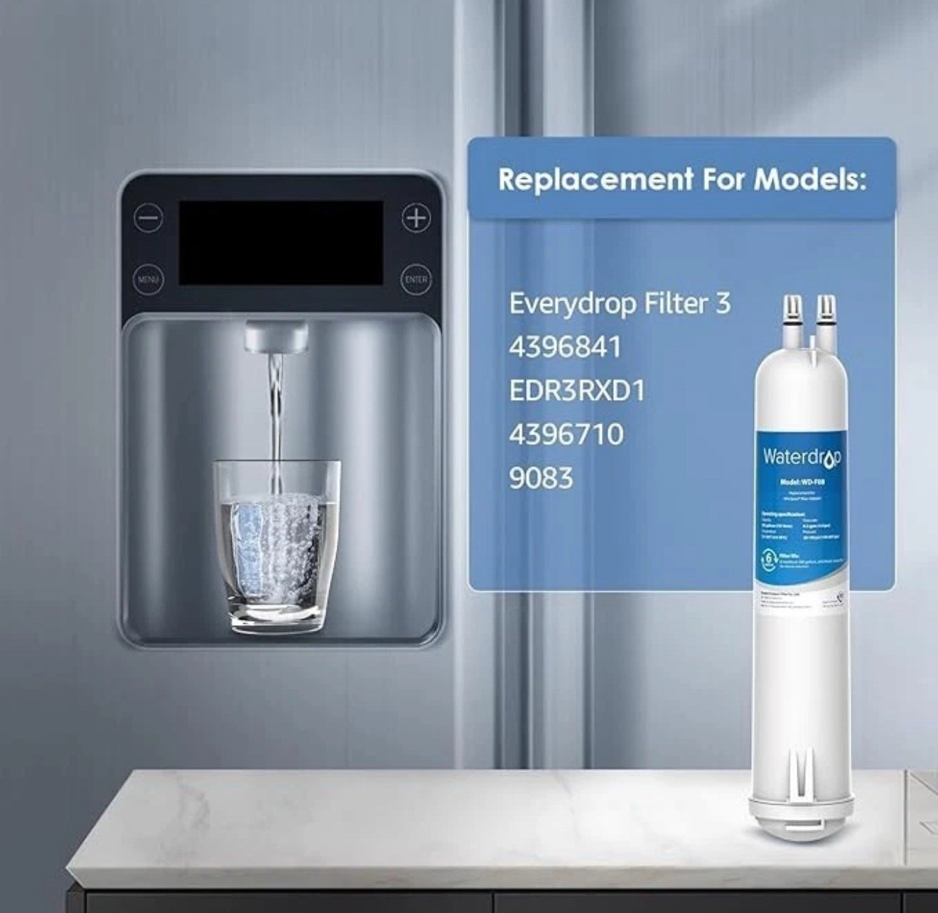 Waterdrop Refrigerator Filter, Replacement for Kenmore® 46-9083, 46-9030, 4 Pack