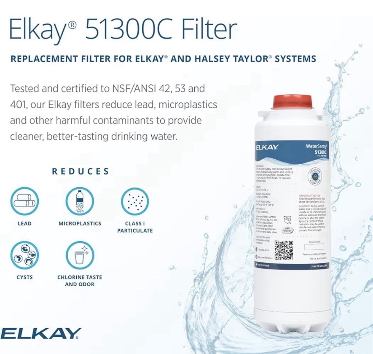 Elkay WaterSentry 51300C Water Filter Cartridge 3000 Gal