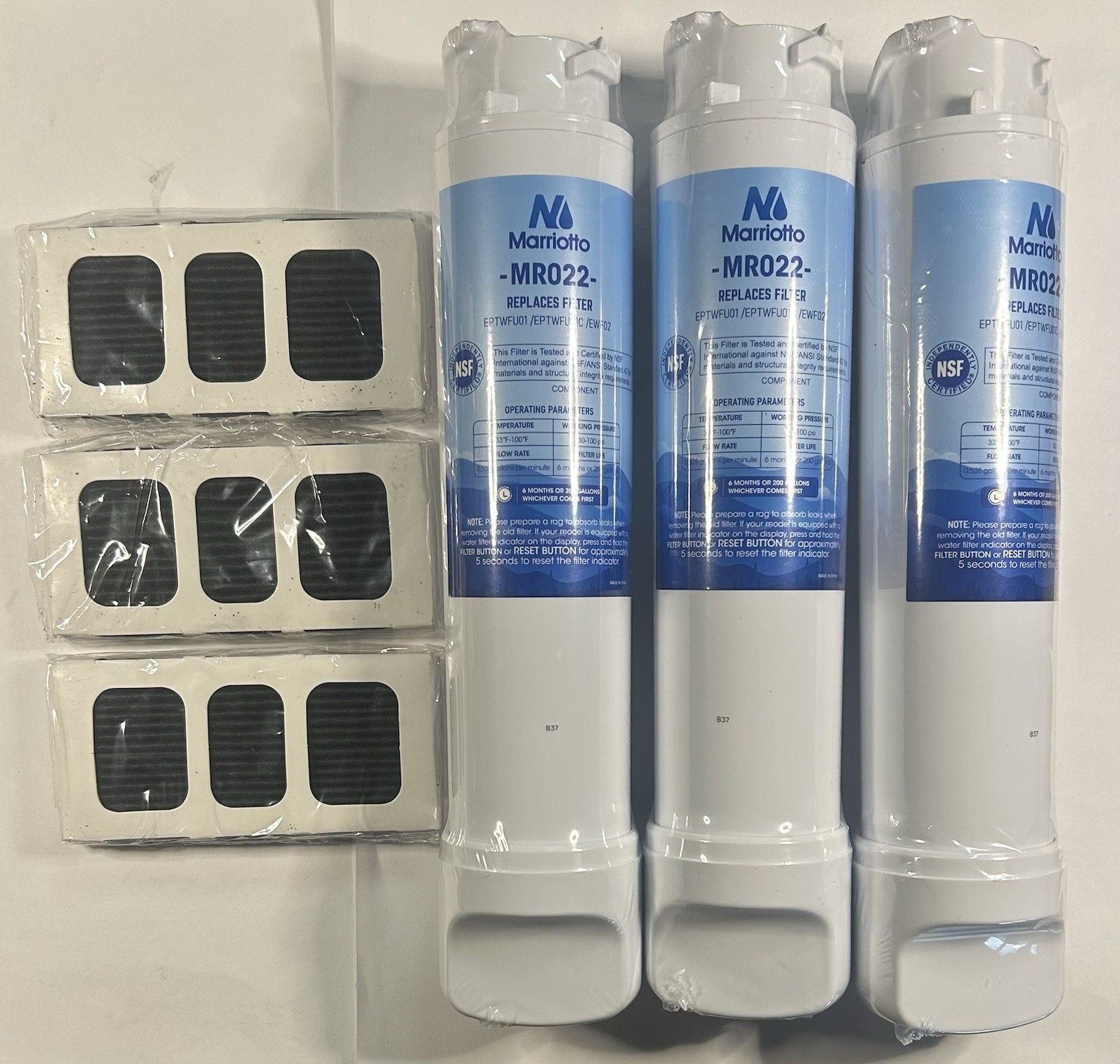 NEW Marriotto MR022 Water & Air Filter 3+3 Kit for Frigidaire EPTWFU01 PAULTRA2