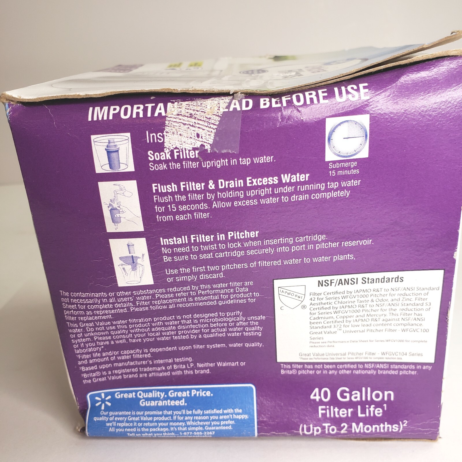 Great Value Universal Pitcher Filter 4 Pack-40 gal per Cartridge Fits Brita New