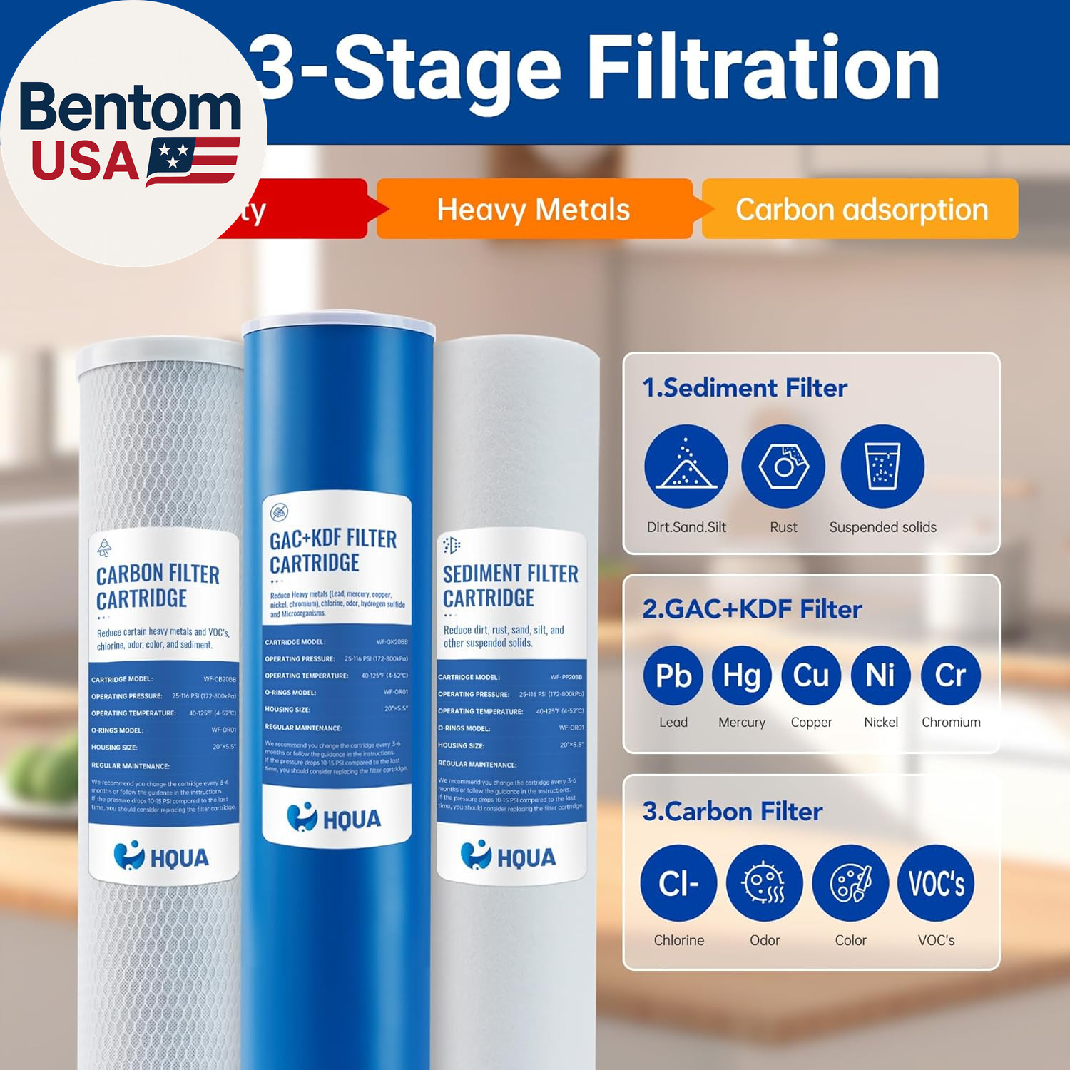 WF3-02 3-Stage Free-Standing Whole House Water Filtration System, Reduces Heavy