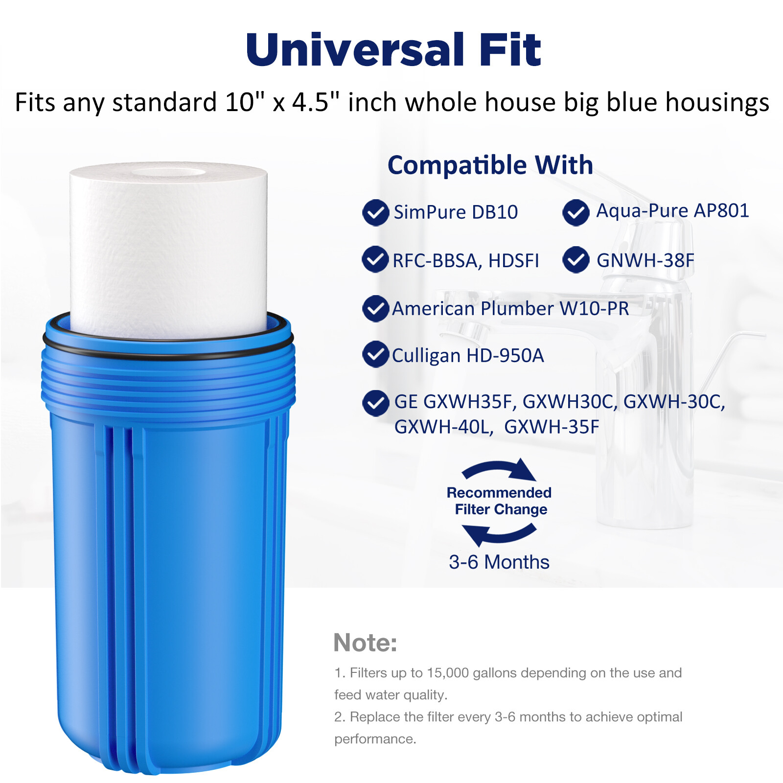 1-24 Pack 10″x4.5″ 5 Micron Big Blue Sediment Water Filter for GE FXHSC AP810 RO
