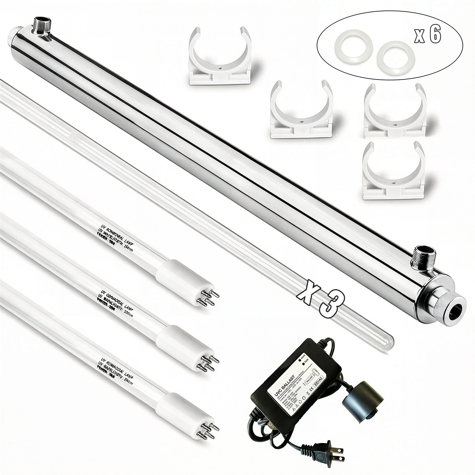 55W UV Water Purifier Water Filter Whole House 12GPM 3 Filter+3 Quartz Sleeve