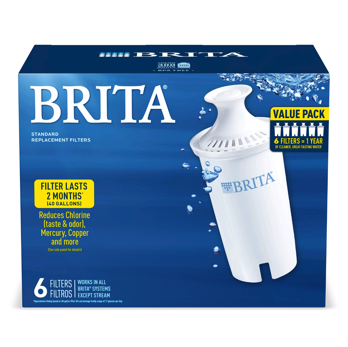 Brita Standard Pitcher Filters, Value 6-Pack for Pitcher Replacement Filter