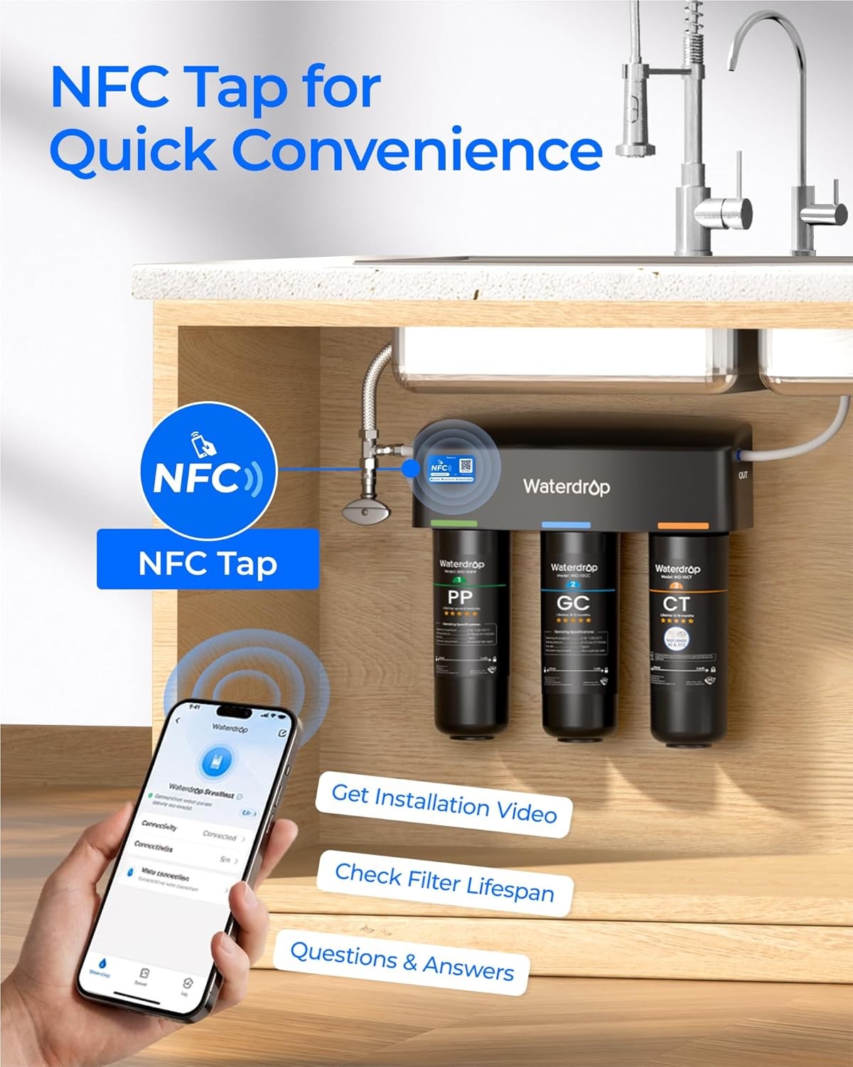 Waterdrop TSB 3-Stage Under Sink Water Filter System with Extra 10PP Filter