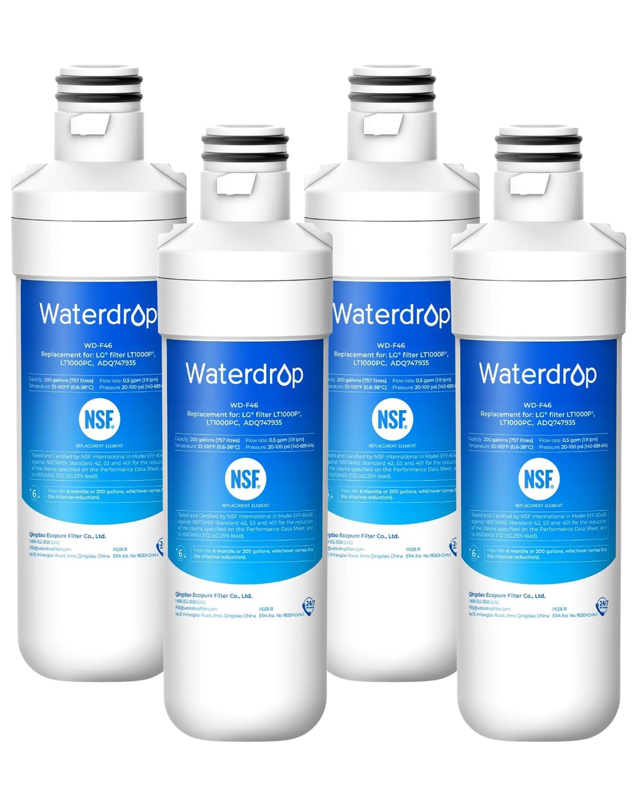 Filter Water LG LT1000P ADQ747935 Reduce Chlorine Pack 4 Refrigerator LT1000PC