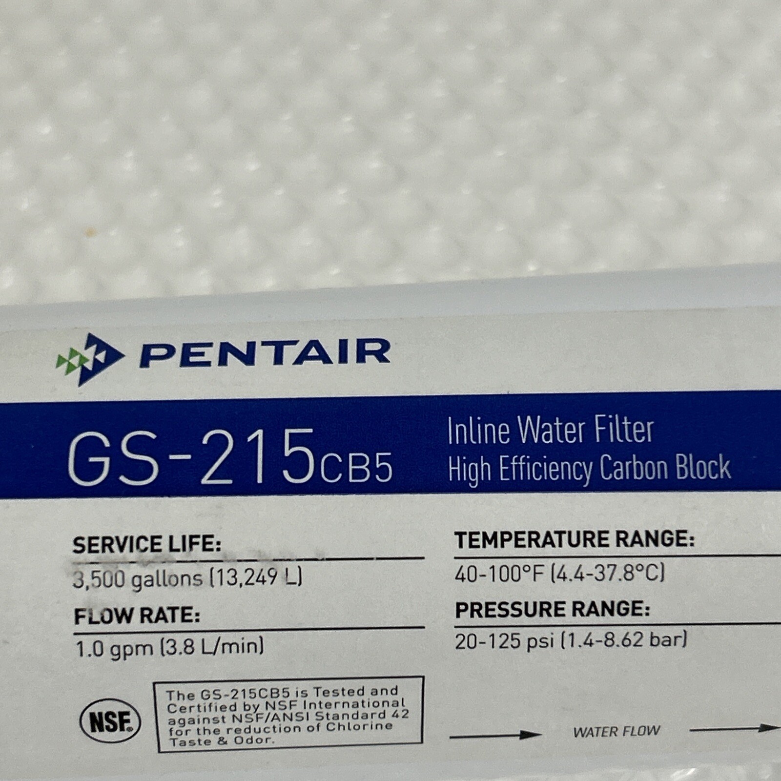 Pentair Pentek GS-215CB5 Inline Water Filter 3,500 Gal 1.0GPM 40-100°F 20-125PSI