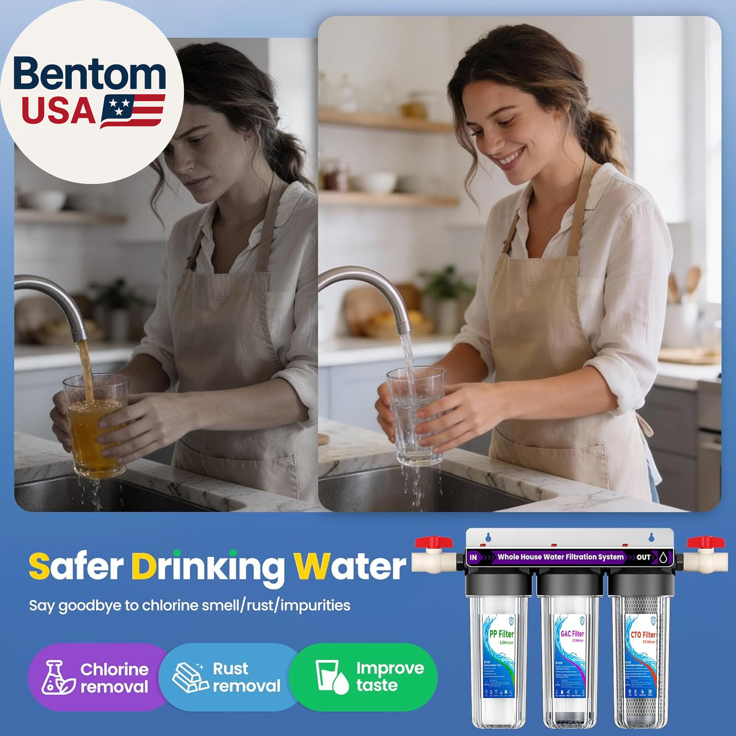 Whole House Water Filter System, 3-Stage Home Water Filtration System, Extra 2 S