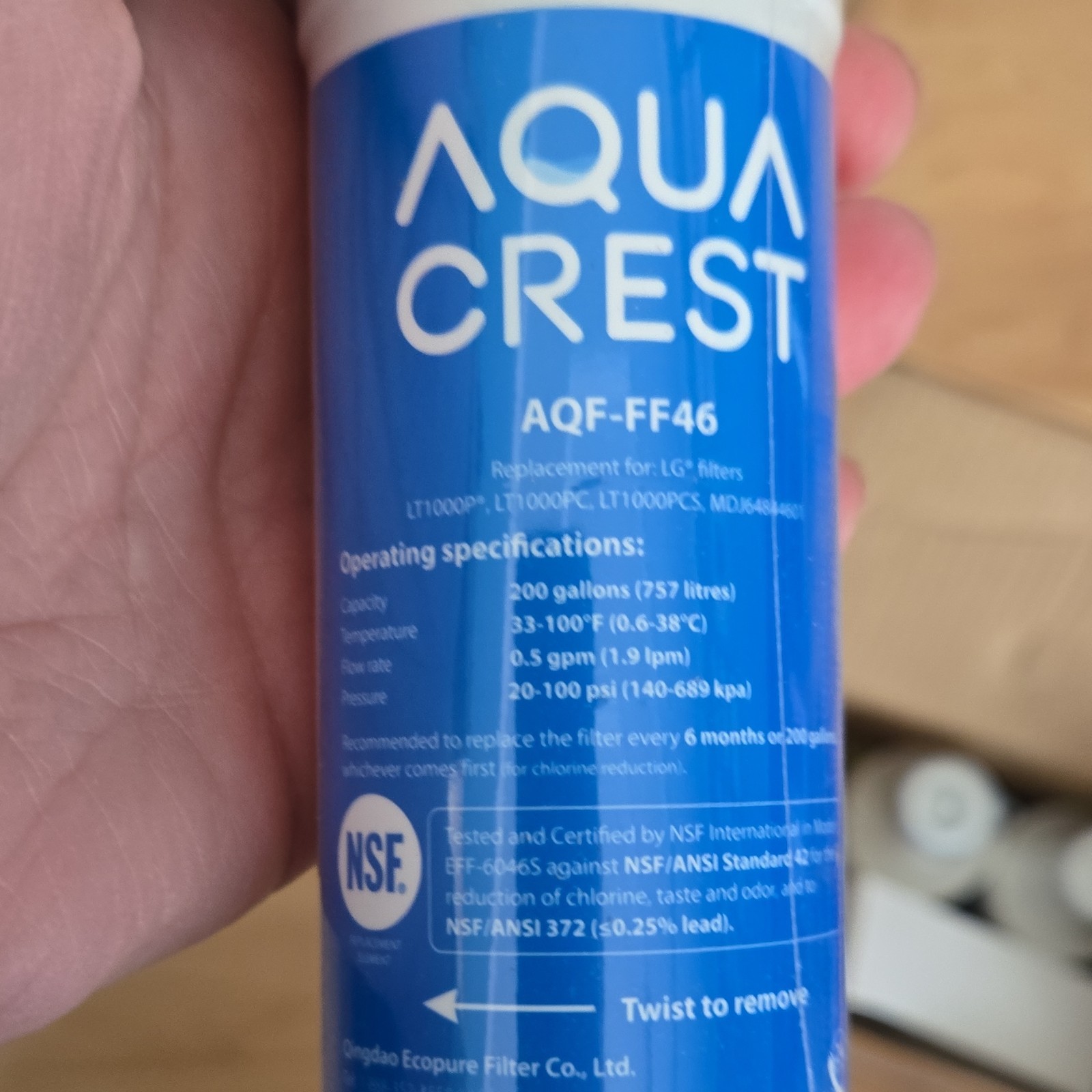 Aqua Crest AQF-FF46 Refrigerator Filter 3 Pack For LG LT1000P Chlorine Removal