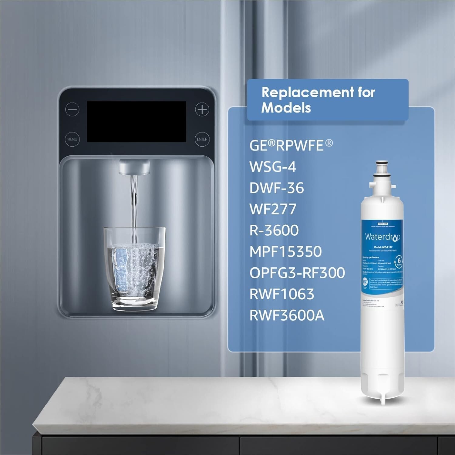 Waterdrop Refrigerator Water Filter, Replacement for GE® RPWFE WITH CHIP (1)