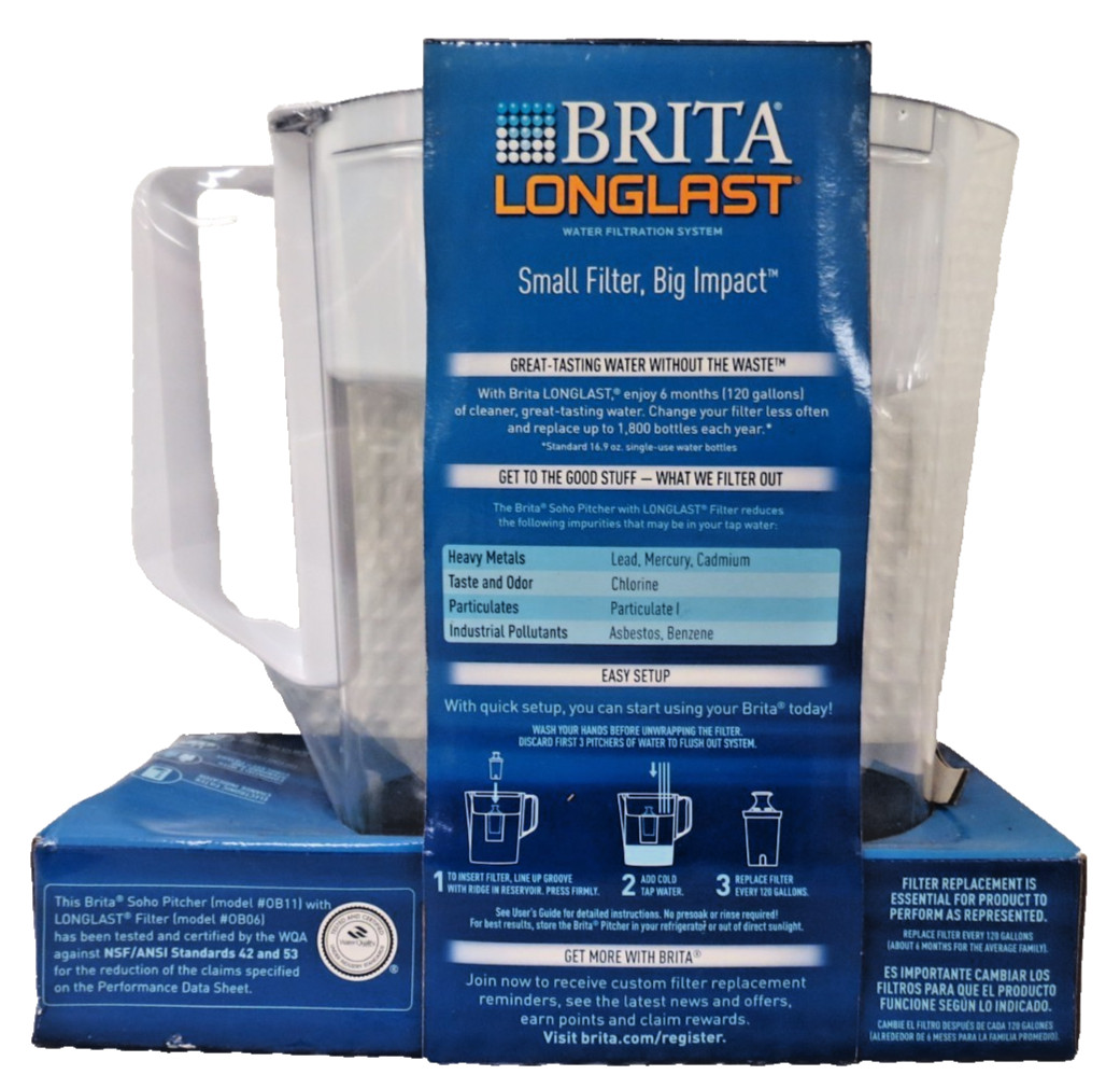 Brita Longlast Water Filtration System 6 Cups Lead Removing Filter New In Box