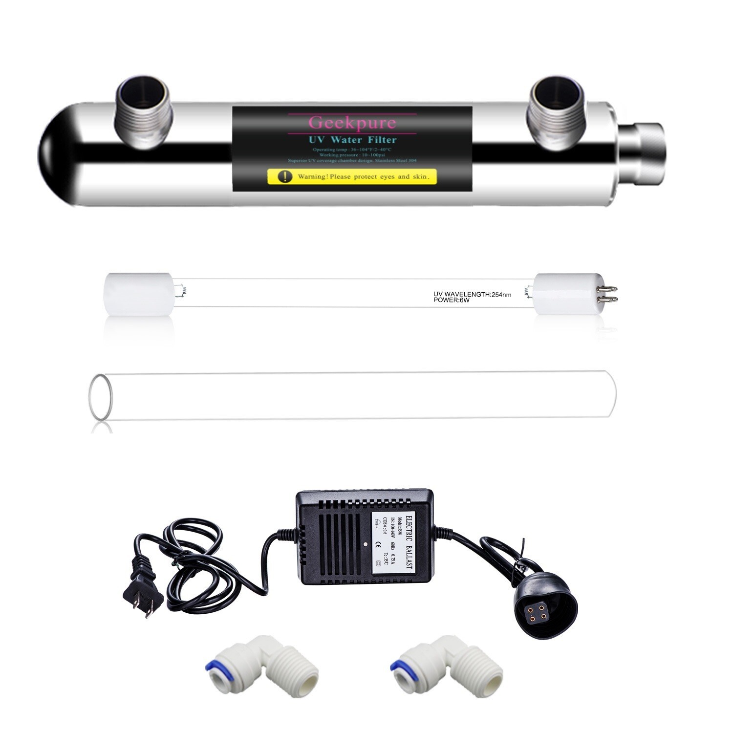 Geekpure 6 Watt UV Water Filter for Reverse Osmosis RO Filtration (0.5-1 GPM)