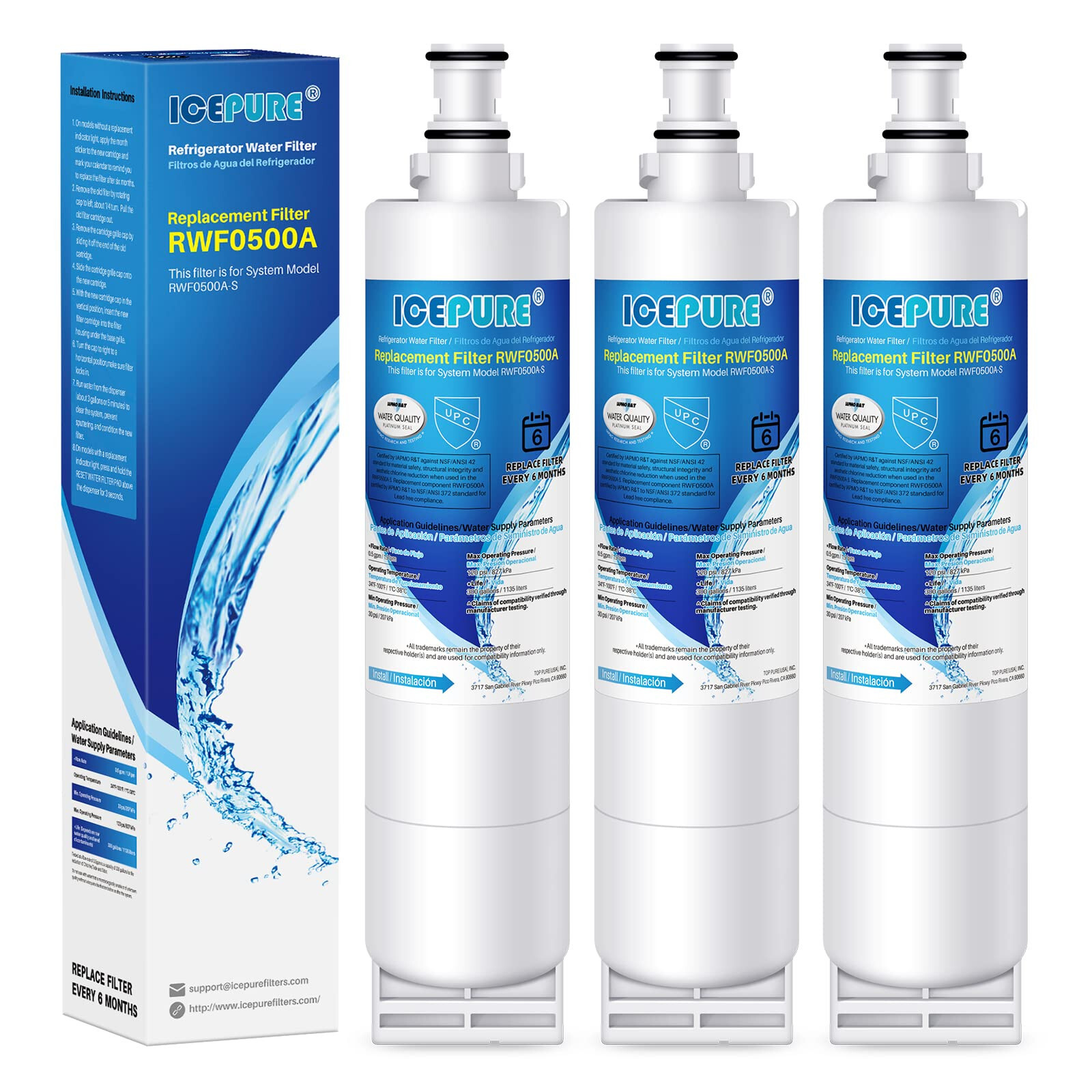 ICEPURE RWF0500A Replacement for 46-9010, Everydrop Filter 5, 3PACK