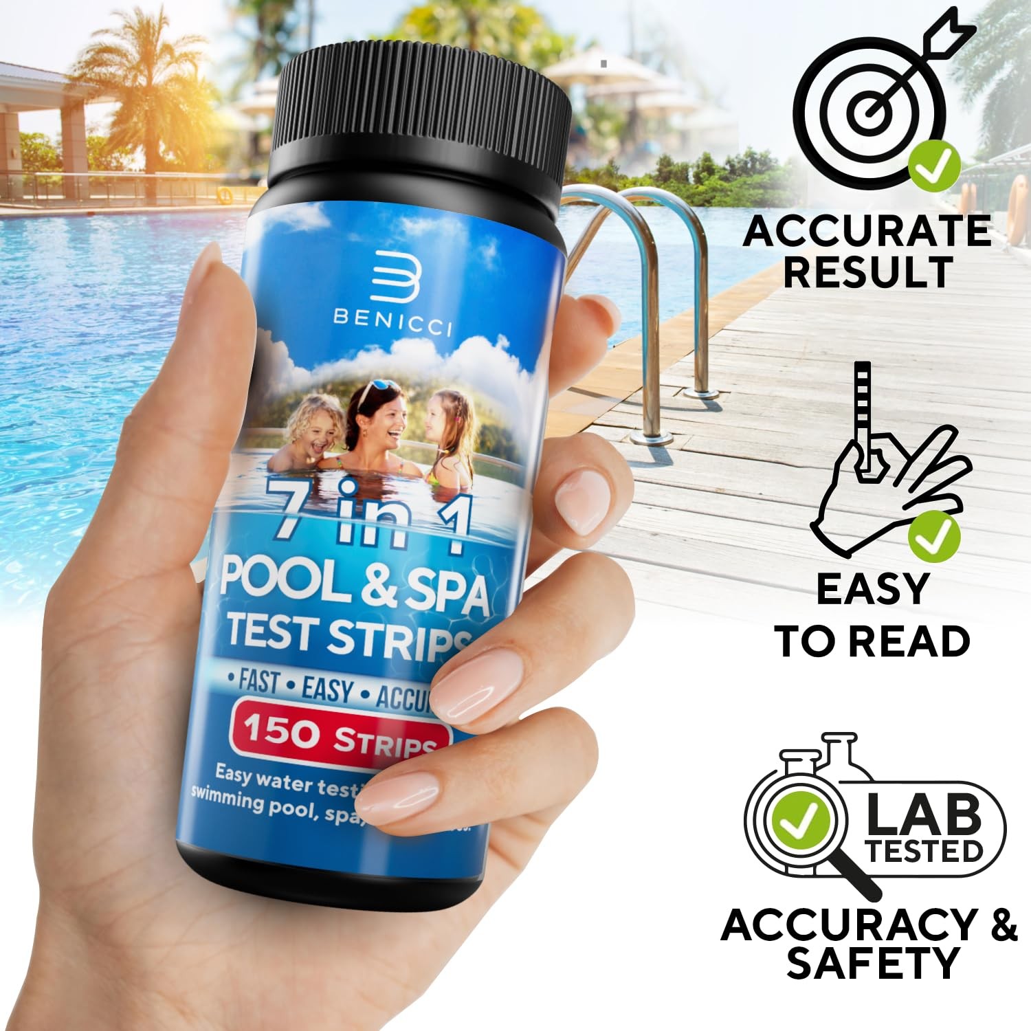 7-in-1 Accurate Pool Test Strips – 150 Hot Tub Spa – Quick Pool…