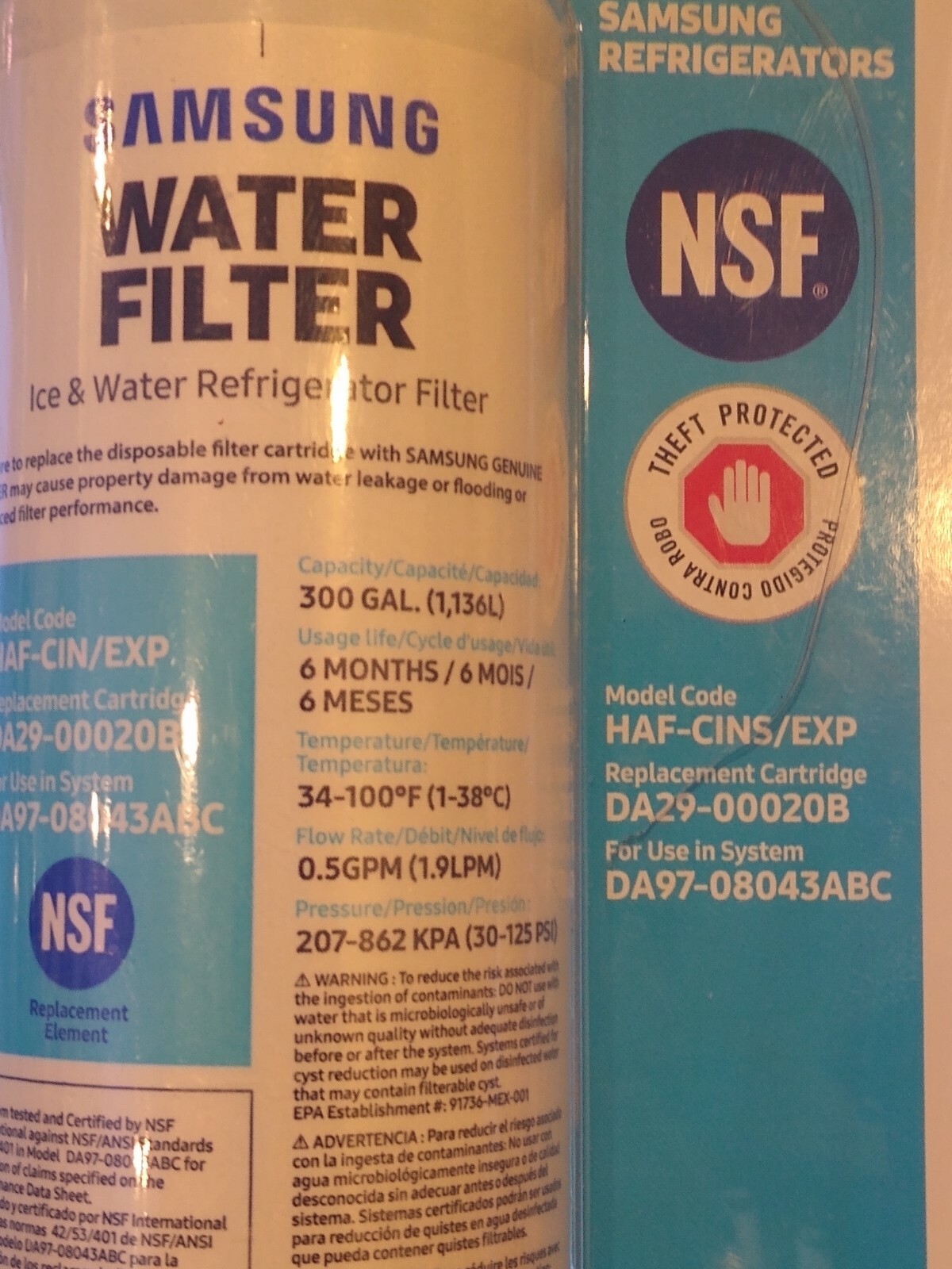 Replacement Carbon Water Filter Samsung Side-by-Side French Door Refrigerator