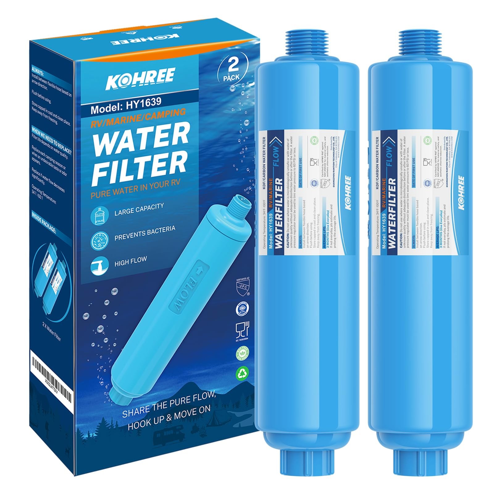 Kohree RV Water Filter, NSF Certified, Inline 2 Count (Pack of 1)