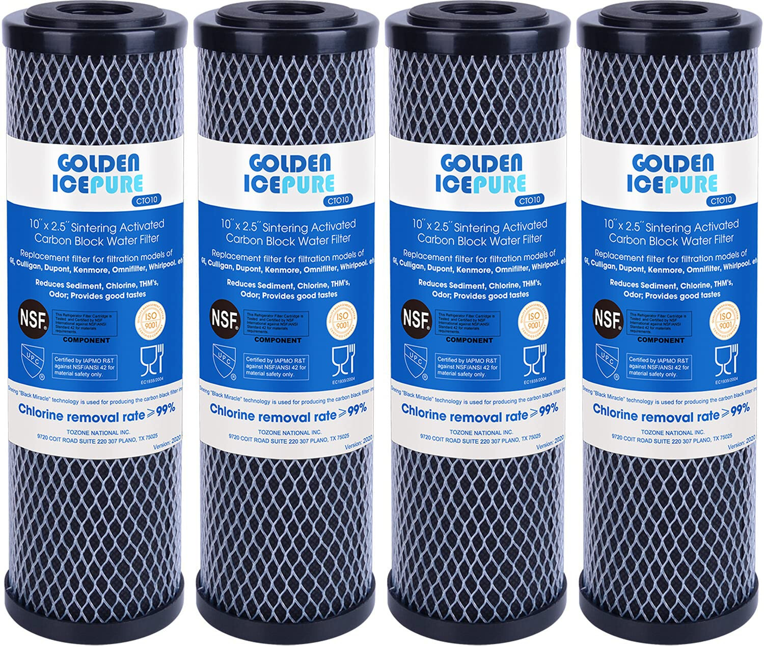 1 Micron 2.5″ x 10″ Whole House CTO Carbon Sediment Water Filter, 4PACK