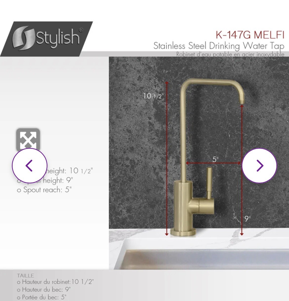 Water Filter Faucet – Stylish Brushed Gold Melfi K-147