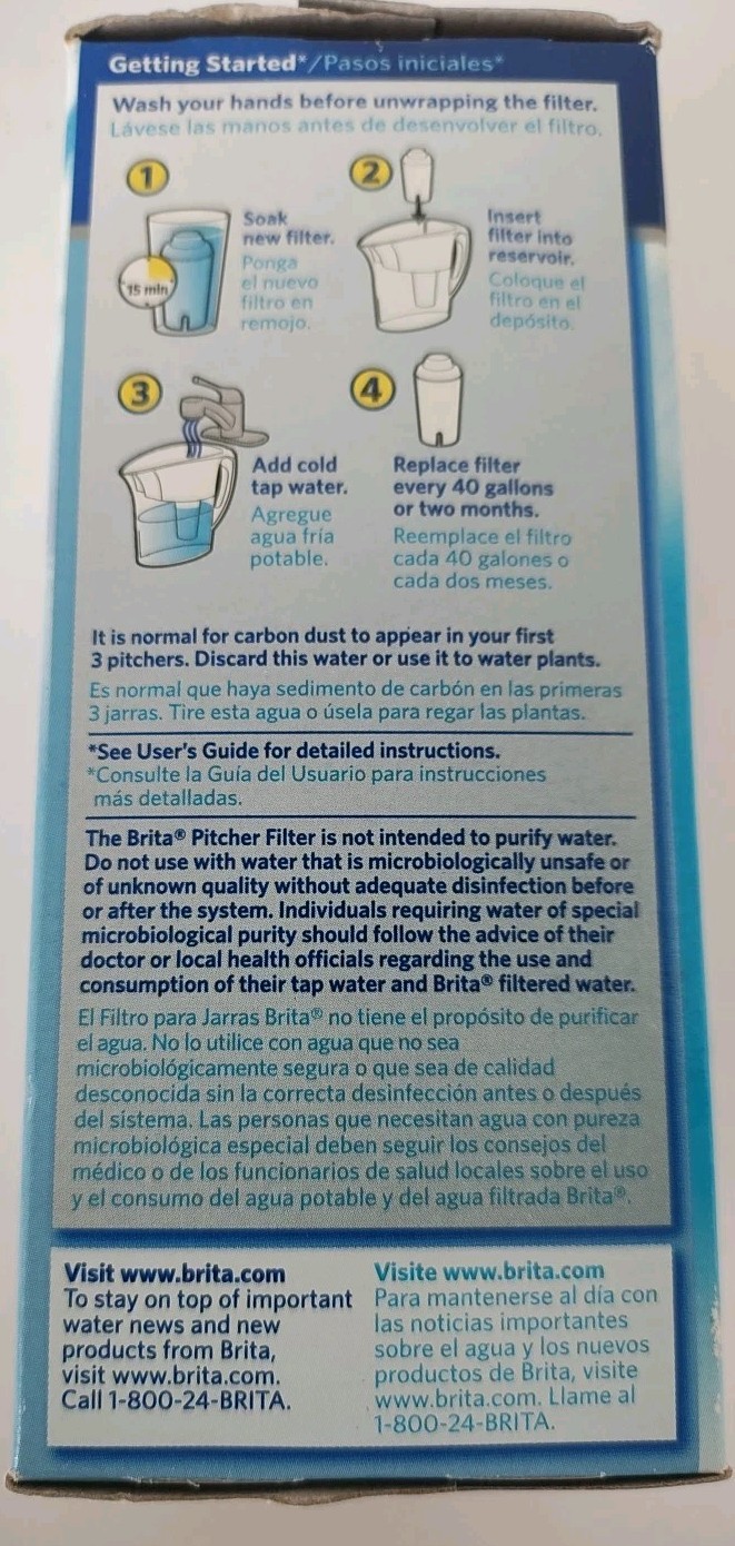 SEALED 2 Pack- Brita Water Replacement Filter 4 Pitchers 40gal Ea Reduce Metals