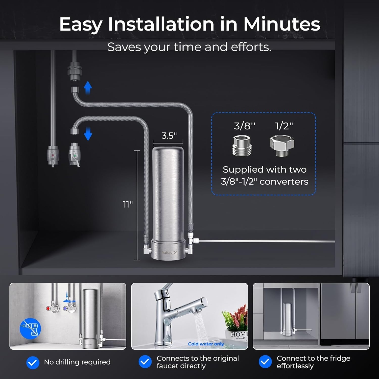 Waterdrop AP13 Under Sink Water Filter and Refrigerator Water Filter 2-in-1