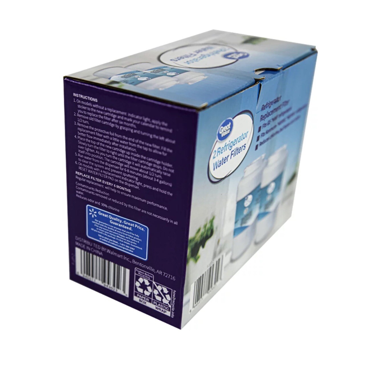 Great Value F-107-2 Refrigerator Water Filters Two Pack GE, 3.54” Height, 300gal
