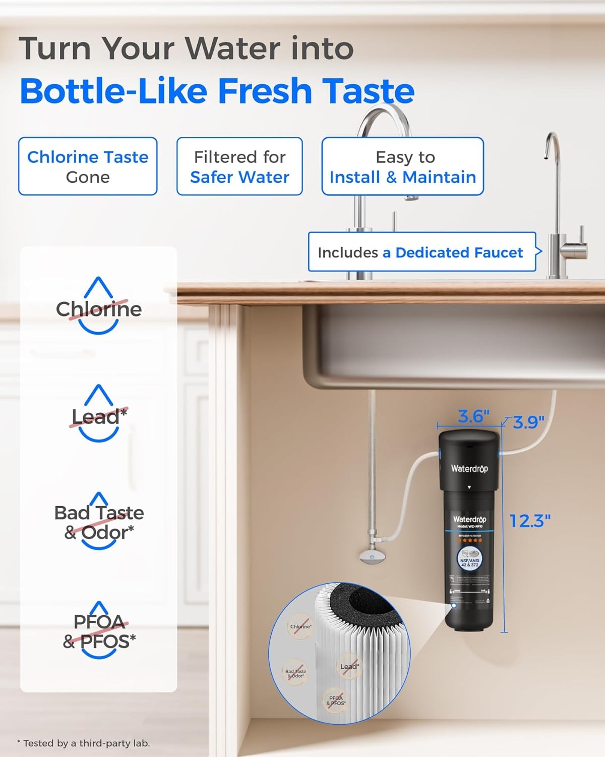 Waterdrop 10UB Under Sink Water Filter System with Dedicated Faucet, 8K Gal