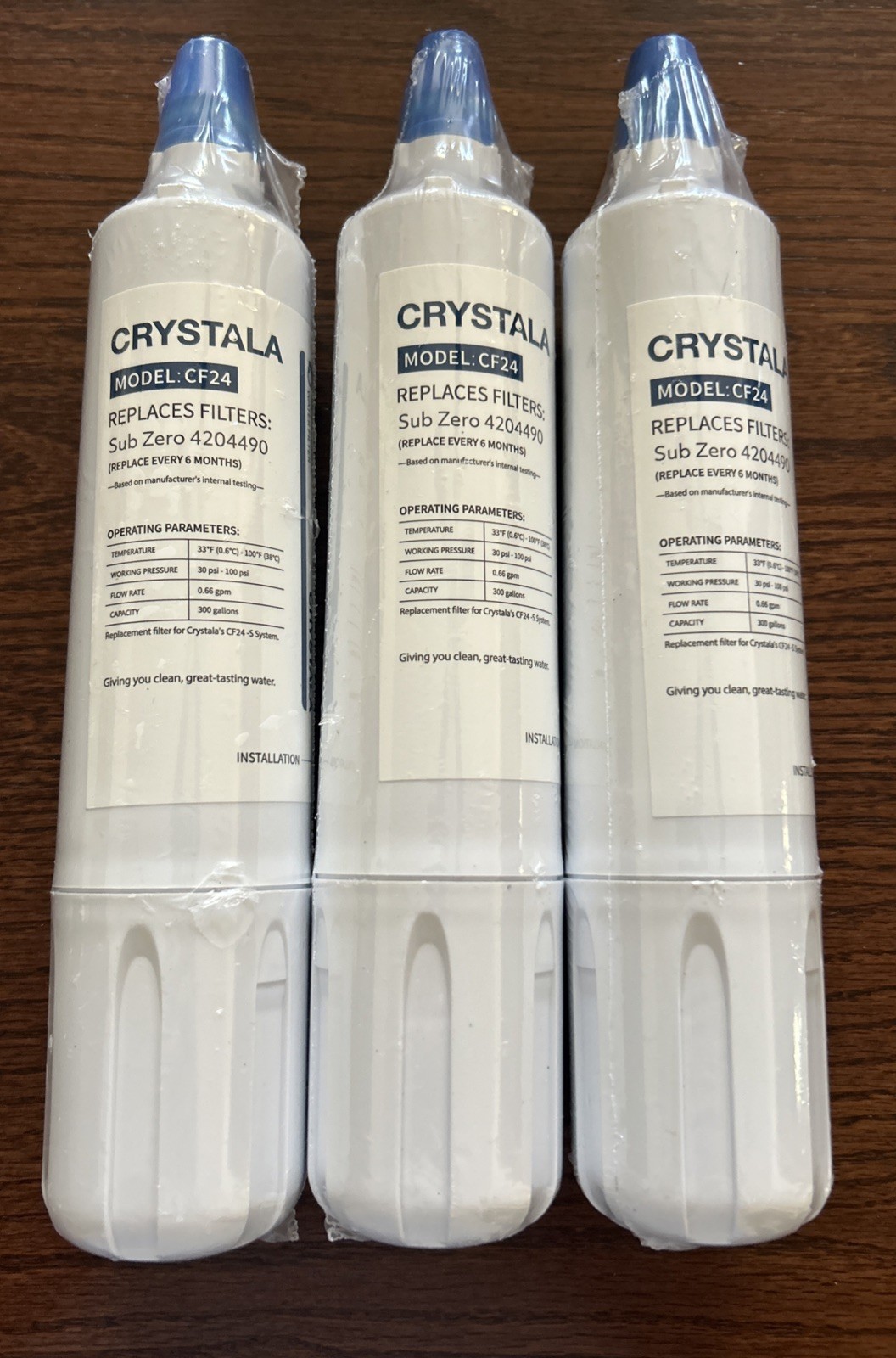 3 PACK Crystala Filters Water Filter Replacement for Sub-Zero 4204490, 4290510