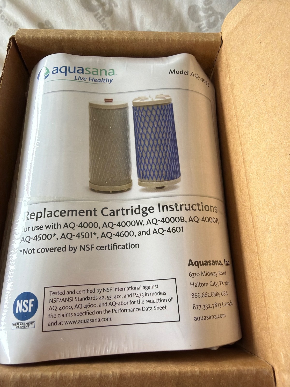 Aquasana AQ-4000 Replacement Water Filter Brand New Open Box (2 In Box)