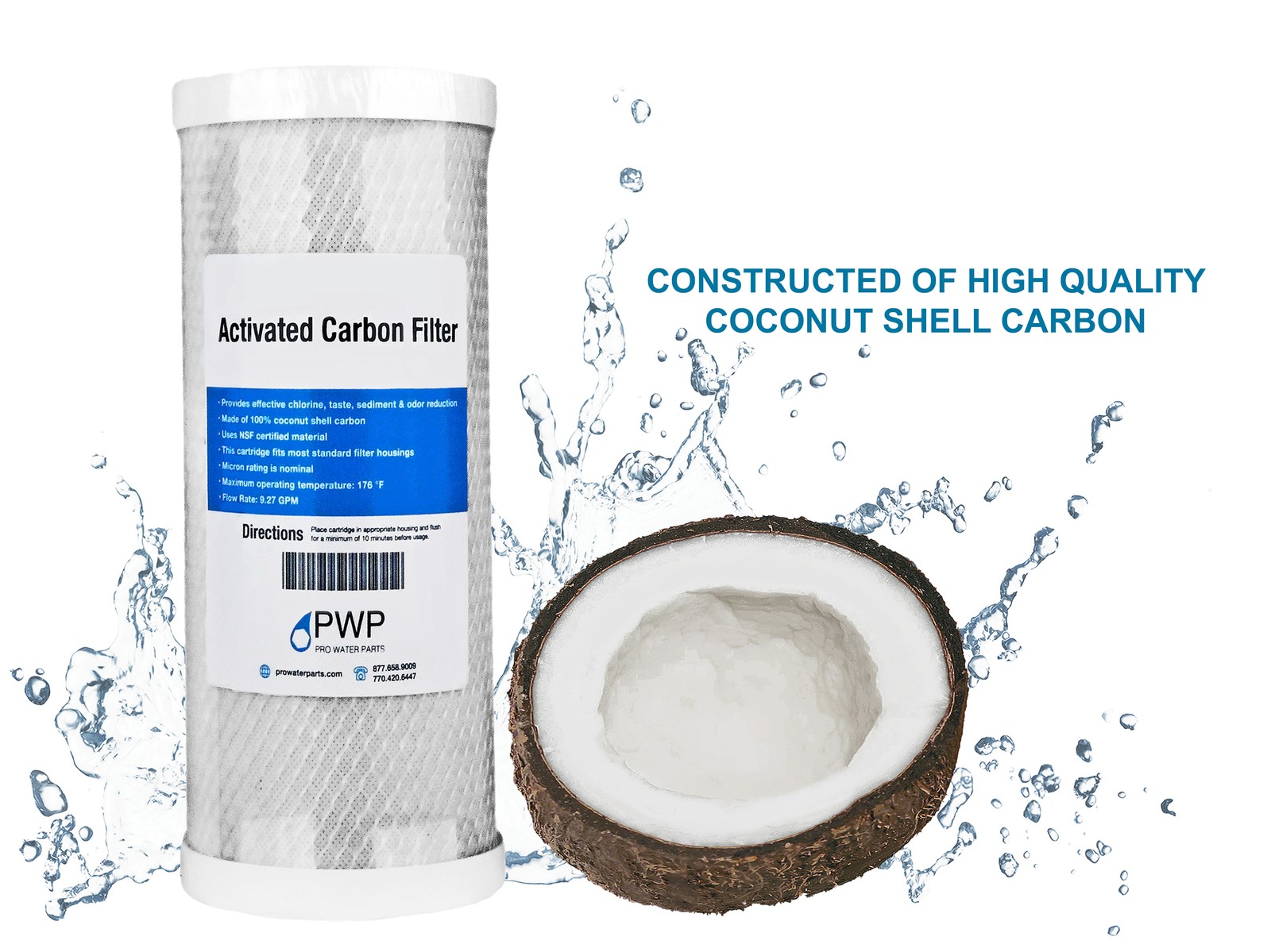 Activated Carbon CTO Water Filter Cartridge Standard 2.5 x10″ 10 Micron 5 pack