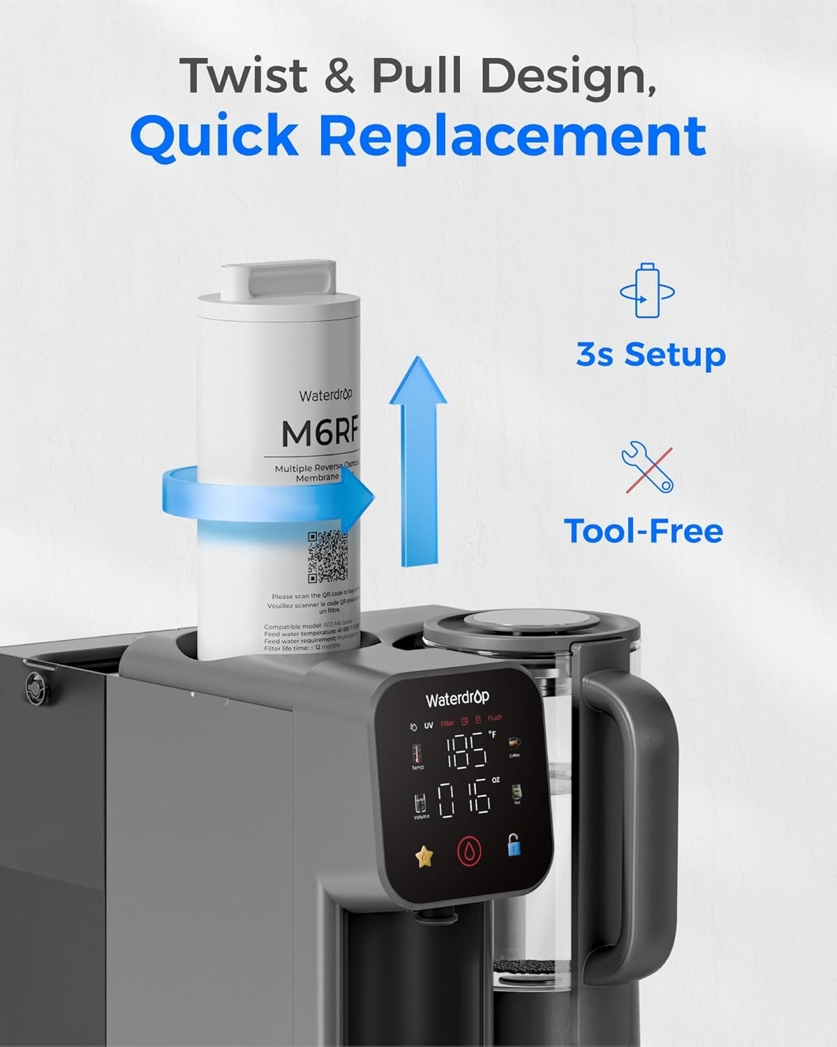 Waterdrop M6RF RO Water Filter, Replacement for Waterdrop M6H RO System