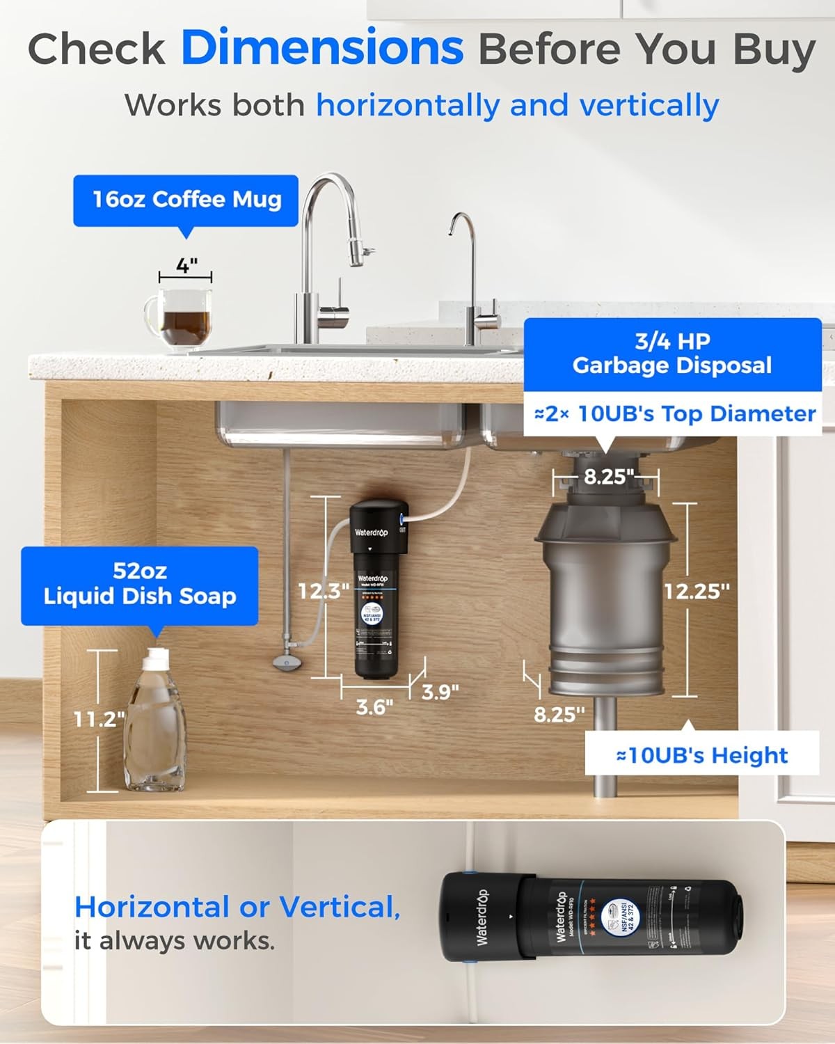 Waterdrop 10UB Under Sink Water Filter System with Dedicated Faucet, 8K Gal