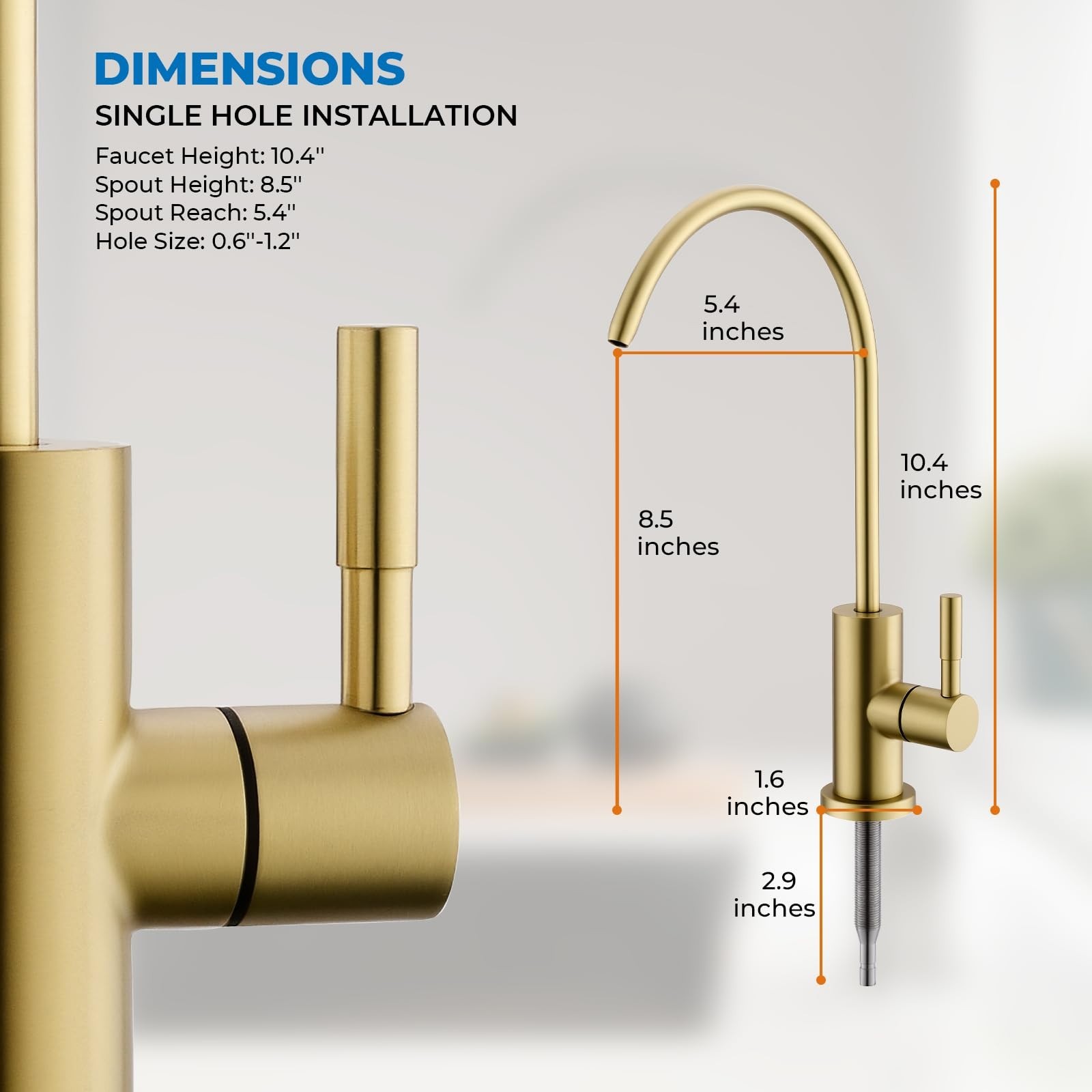 Gold Kitchen Sink Faucet – Stainless Steel Water Filter for RO Systems – Beverag