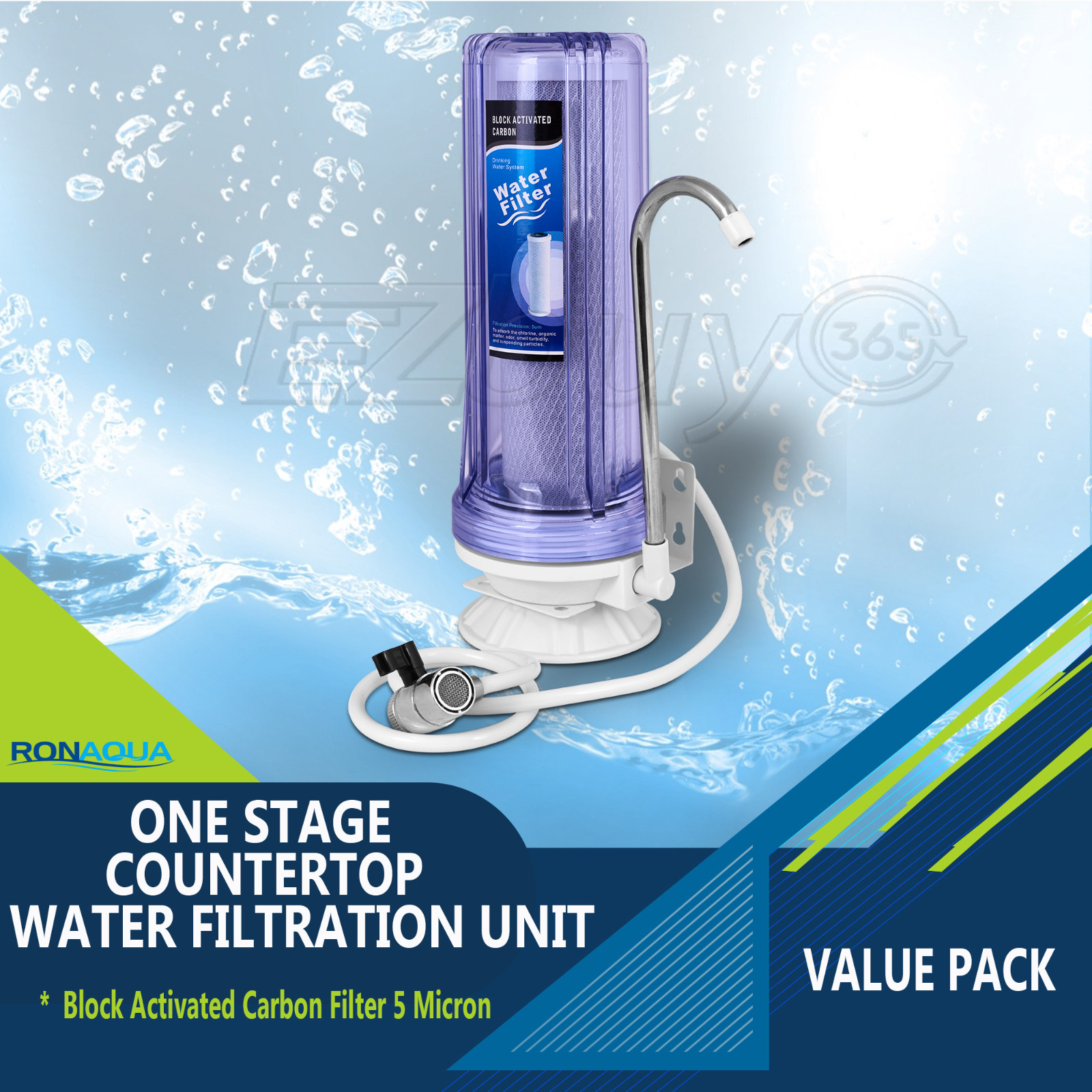 Countertop Single Stage Water Filtration Unit with Block Activated Carbon