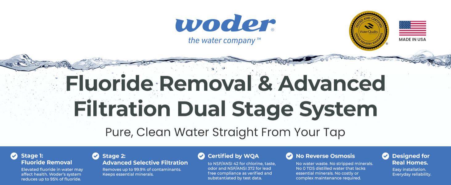 Woder Dual Stage Under Sink Water Filter, Up to 95% Fluoride Removal