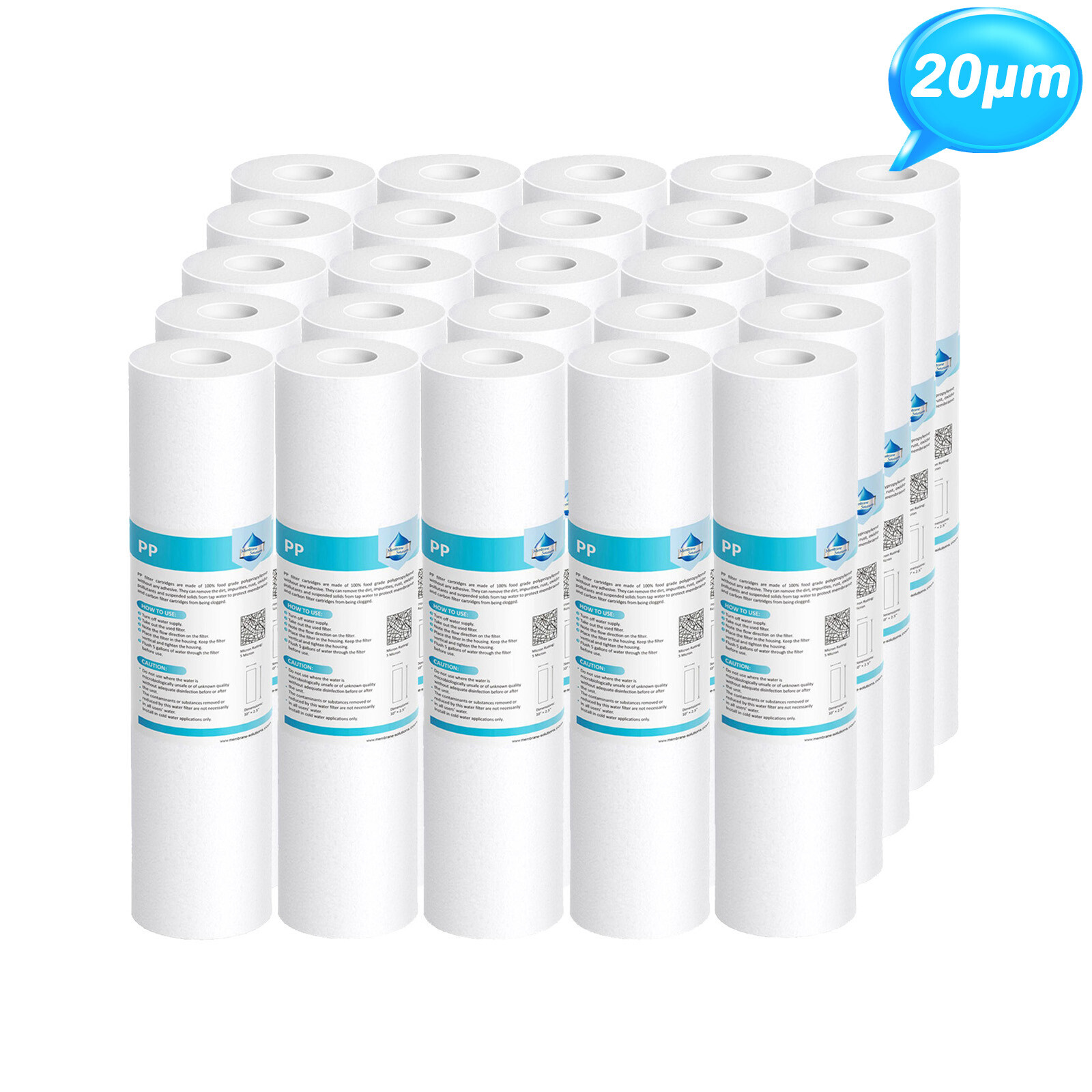 25 Pack 2.5×10″ 20 Micron Melt-Blown Sediment Water Filter Cartridge Whole House